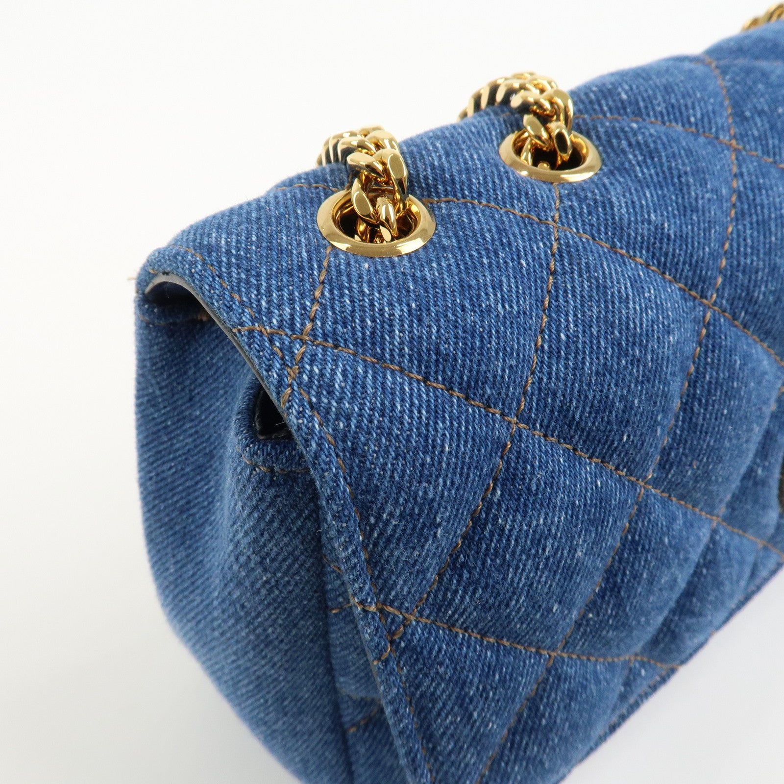 GIANNI VERSACE Demin Leather Chain Shoulder Bag Blue