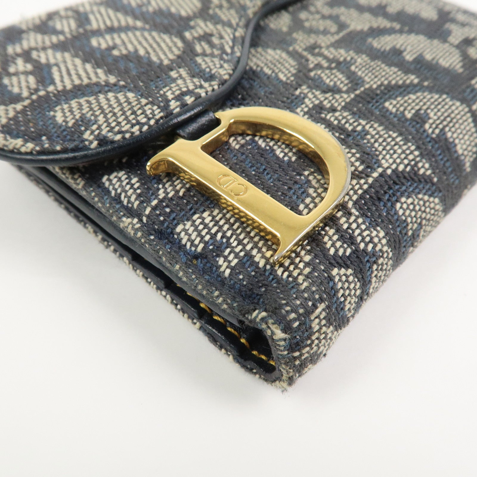 Christian Dior Trotter Saddle Canvas Leather Compact Wallet Navy