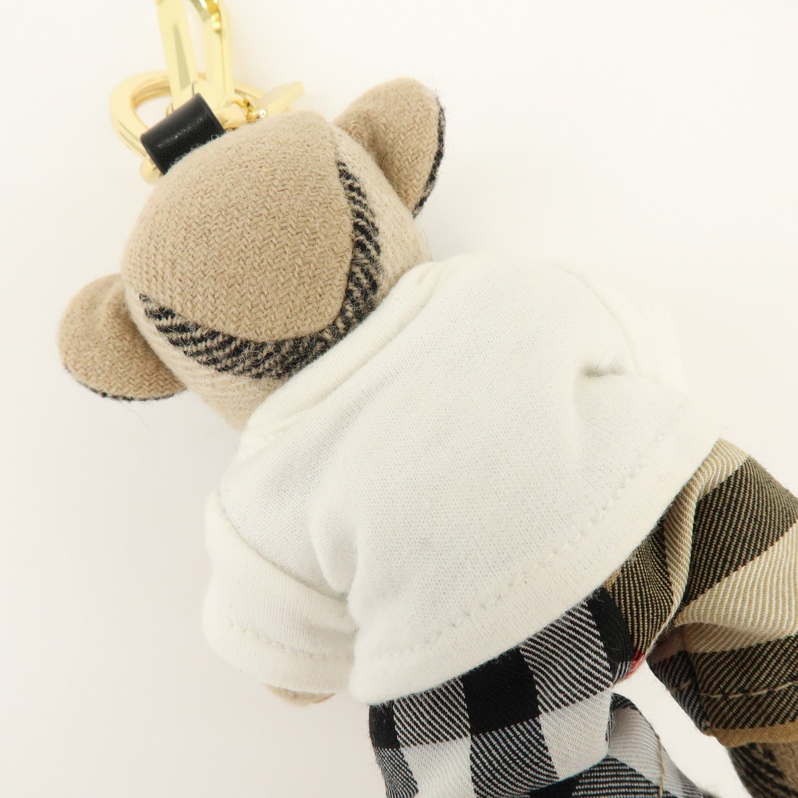 BURBERRY Nova Plaid Canvas Bear Bag Charm Key Holder Beige White