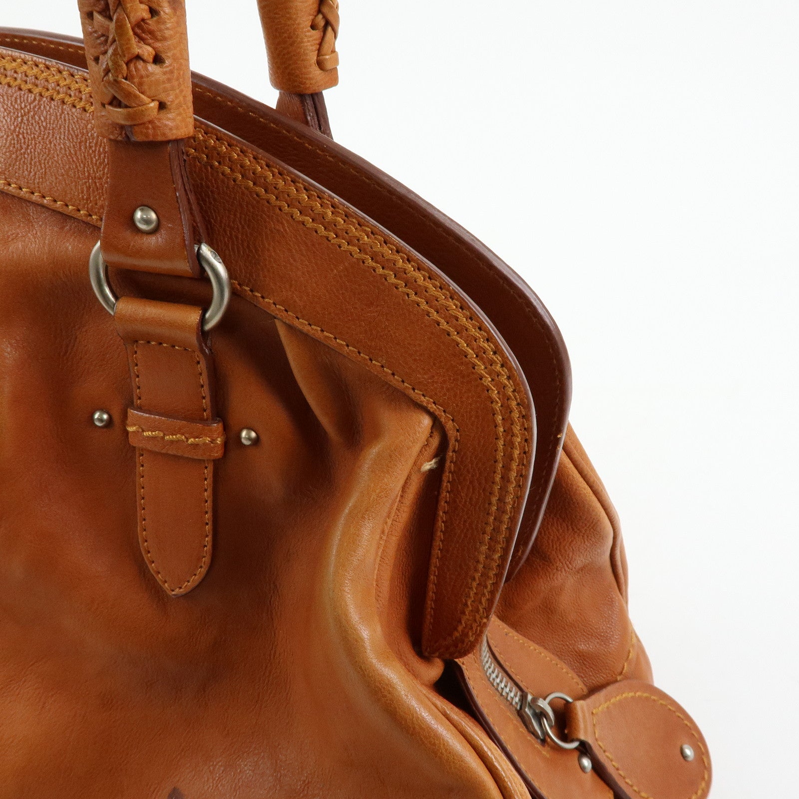 Christian Dior Leather Hand Bag Boston Bag Doctor's Bag Brown