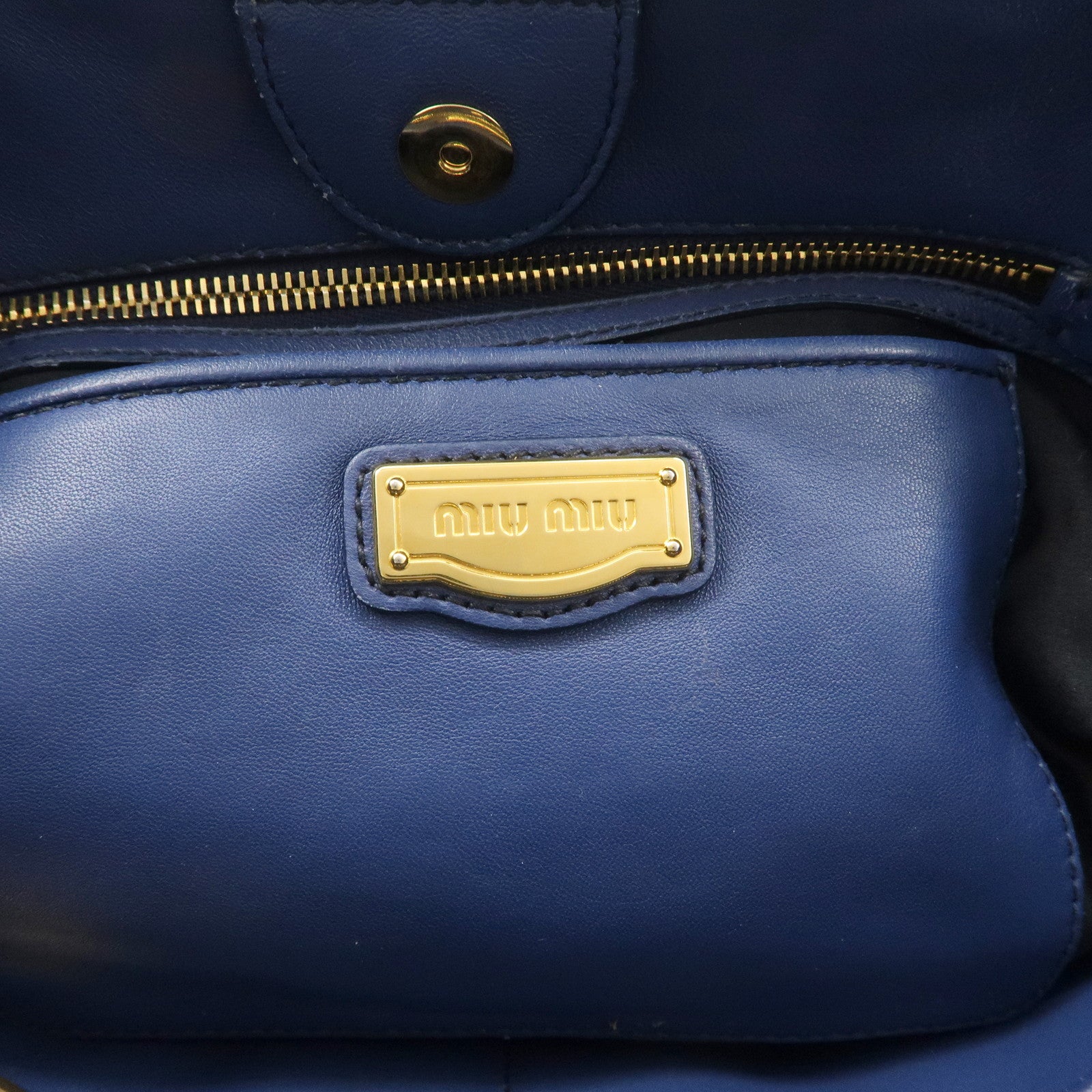 MIU MIU Matelasse Nappa Leather 2Way Bag Hand Bag Blue RN1047