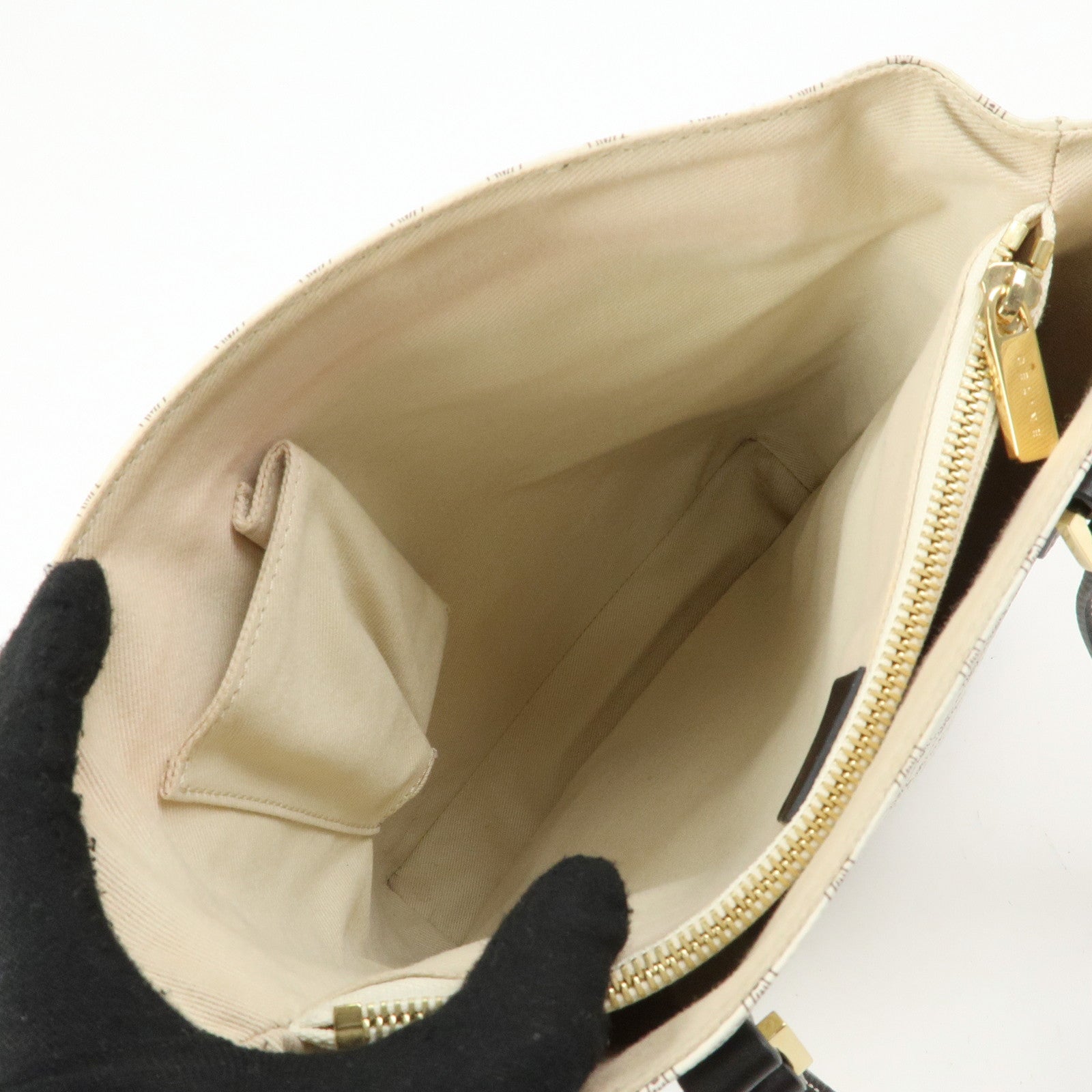 CELINE Macadam PVC Coated Canvas Leather Tote Bag White Dark Brown