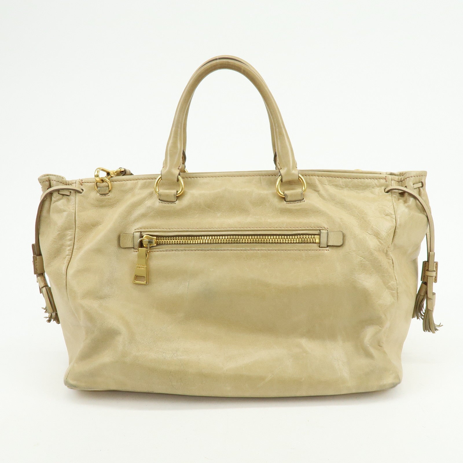 PRADA Logo Leather 2Way Shoulder Bag Hand Bag BN1921 Beige