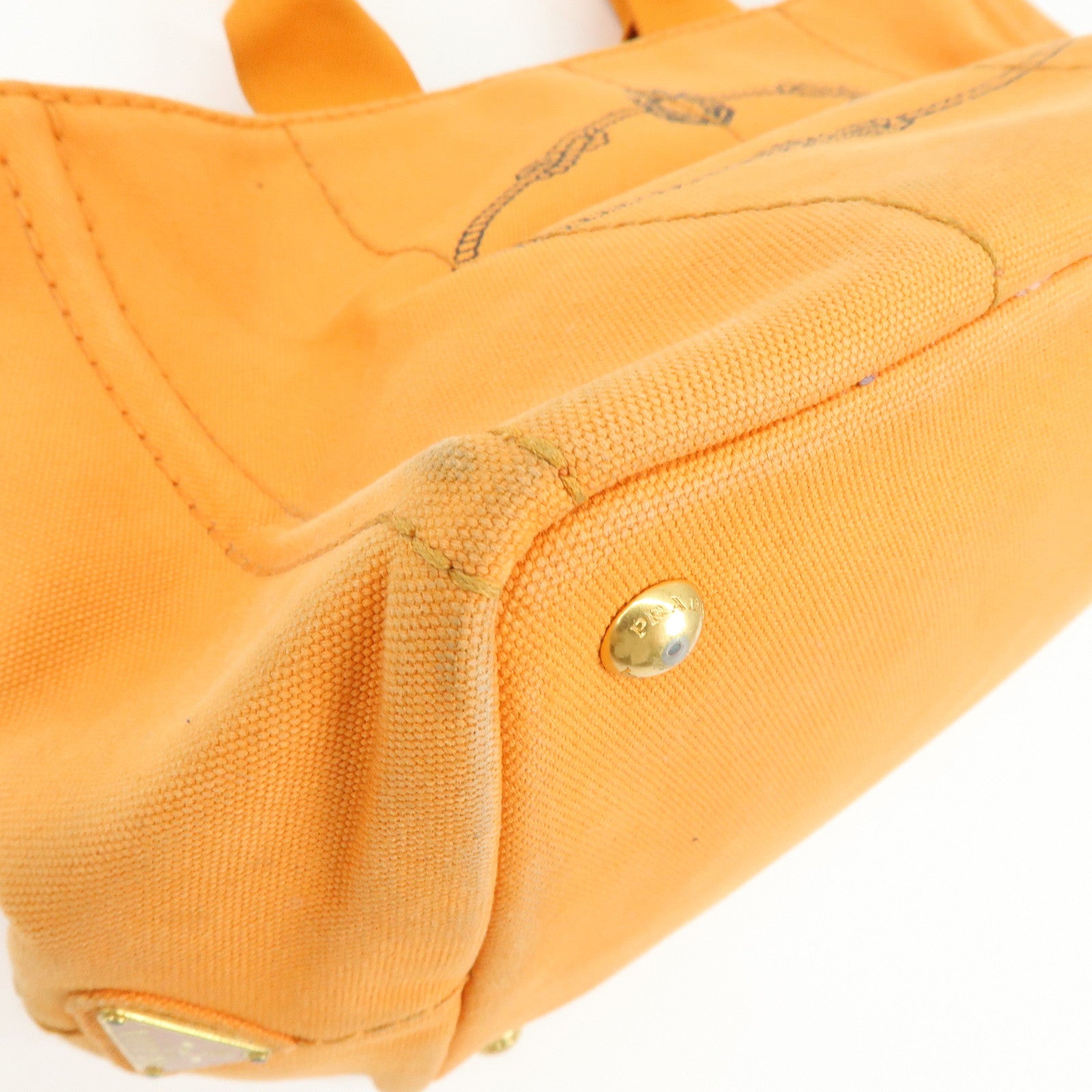 PRADA Canapa Canvas Tote Bag Hand Bag M Size Orange BN1877