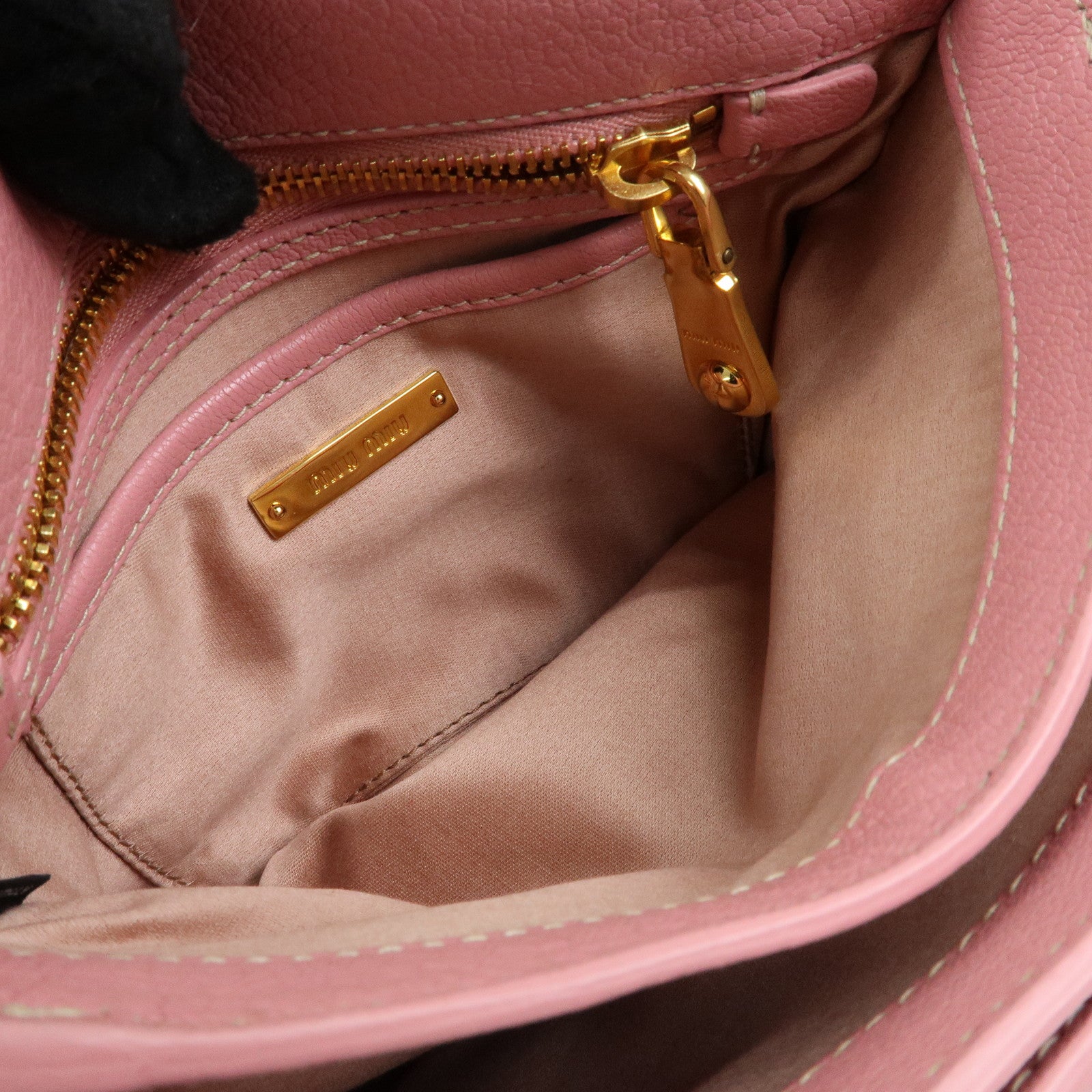 MIU MIU Madras Leather Top Handle 2Way Bag Hand Bag Pink RN0717