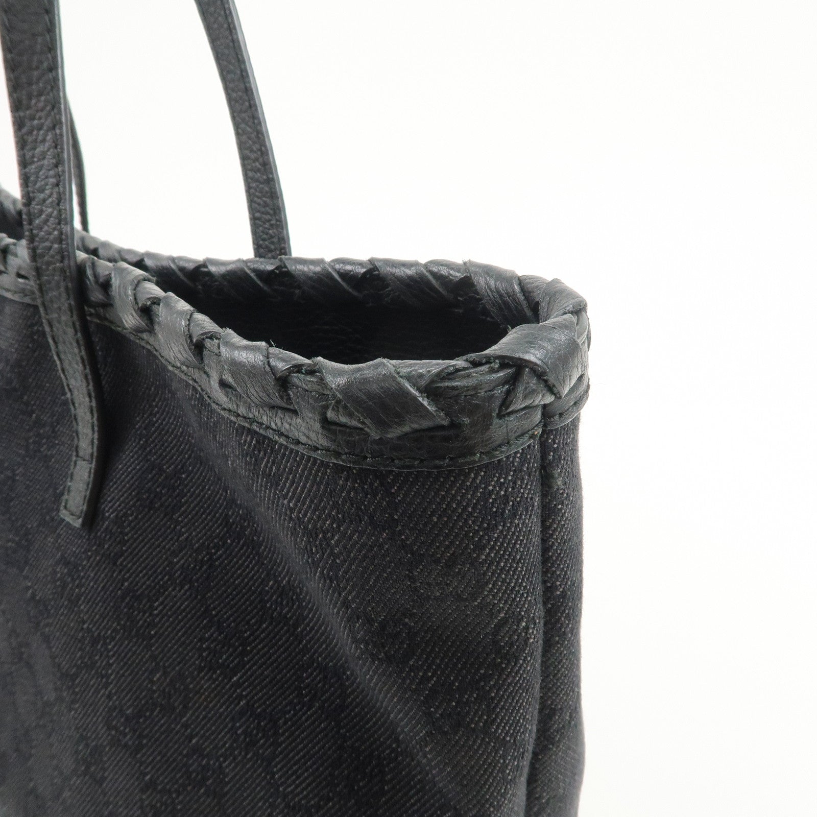 GUCCI Bamboo GG Canvas Leather Tote Bag Tassel Black 354665
