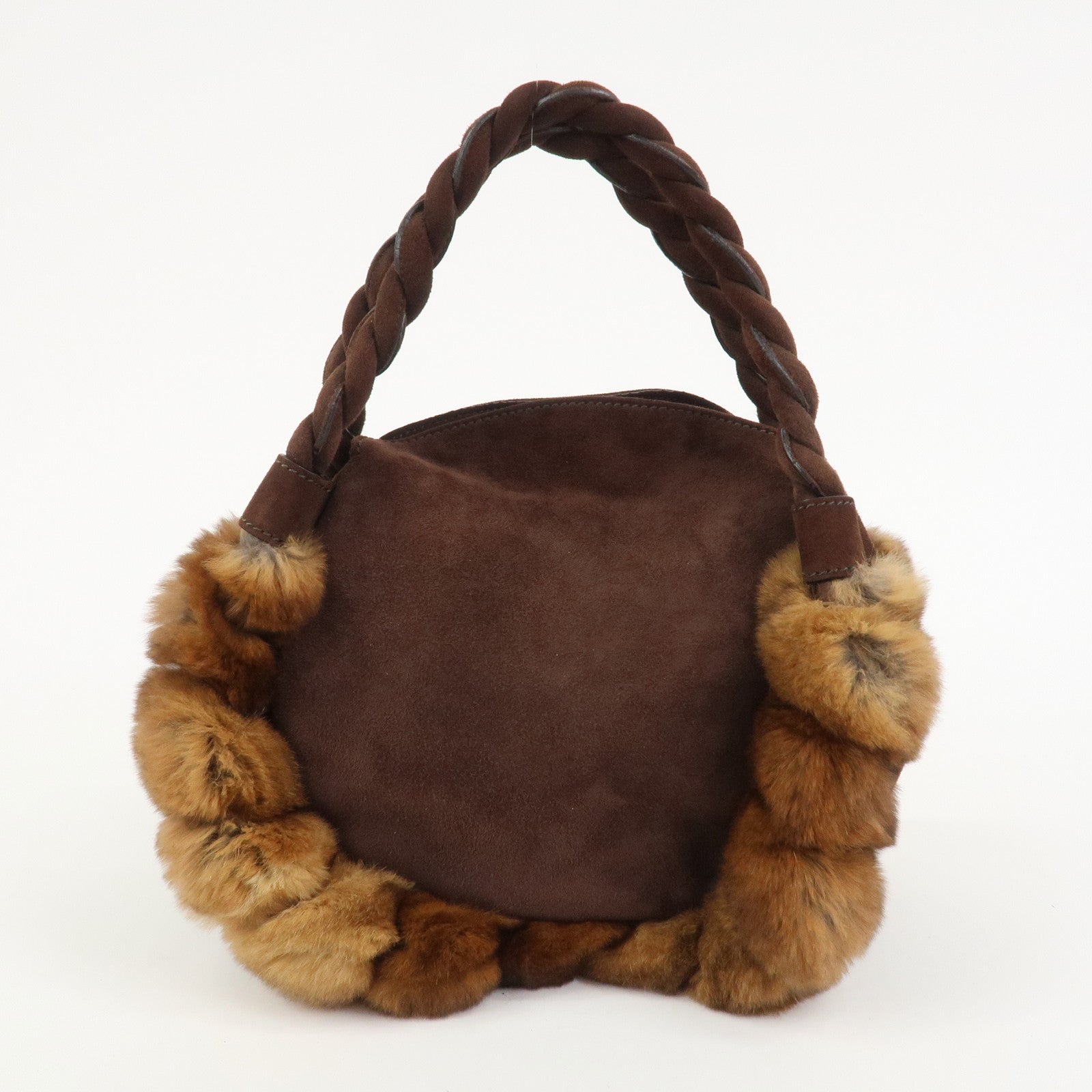 Ferragamo Gancini Suede Fur Hand Bag Brown BW-21 B372