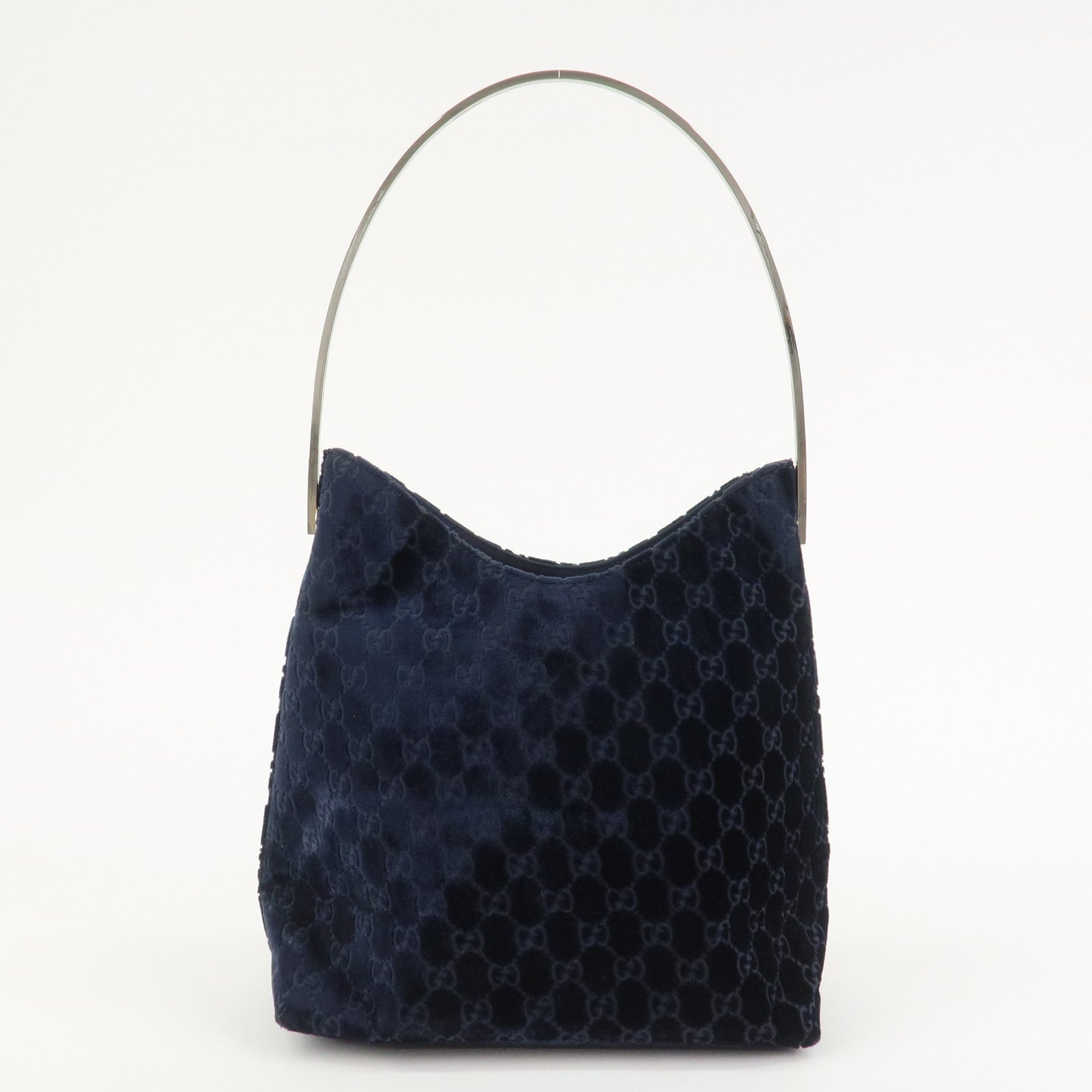 GUCCI Velvet GG Monogram Shoulder Bag Hand Bag Navy 001・2123