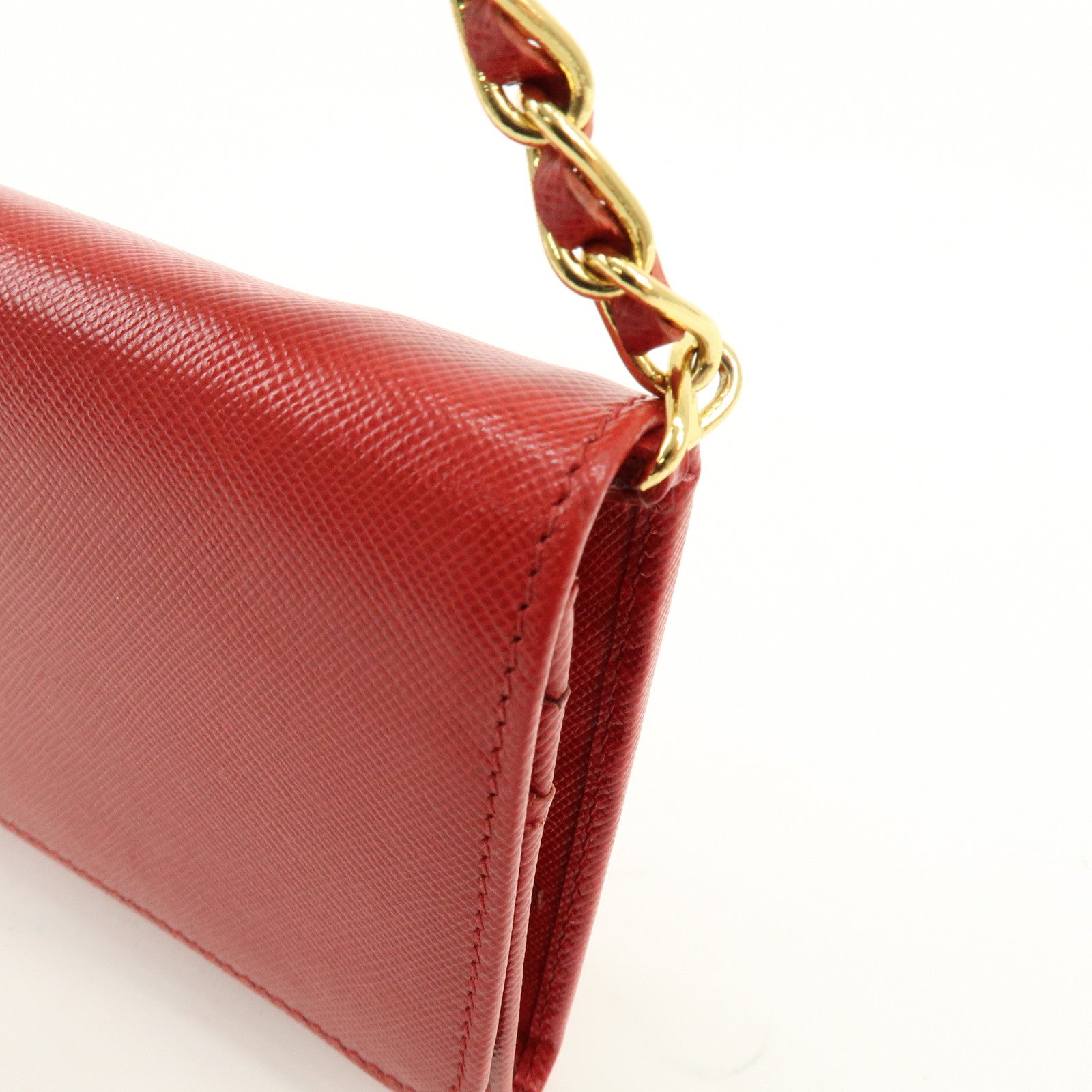 PRADA Saffiano Leather Chain Wallet Shoulder Bag Red 1M1290