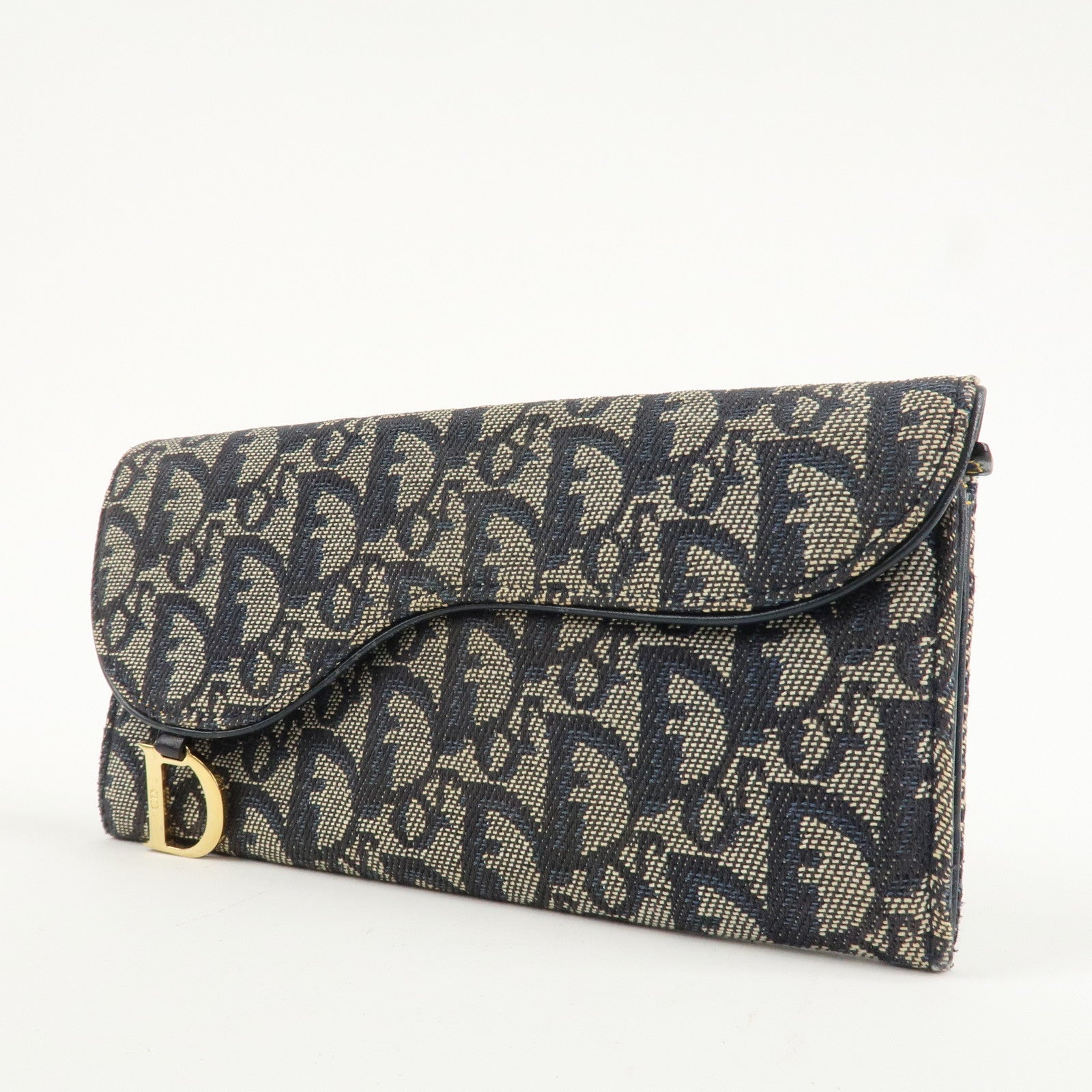 Christian Dior Trotter Canvas Saddle Bi-Fold Long Wallet Navy Used