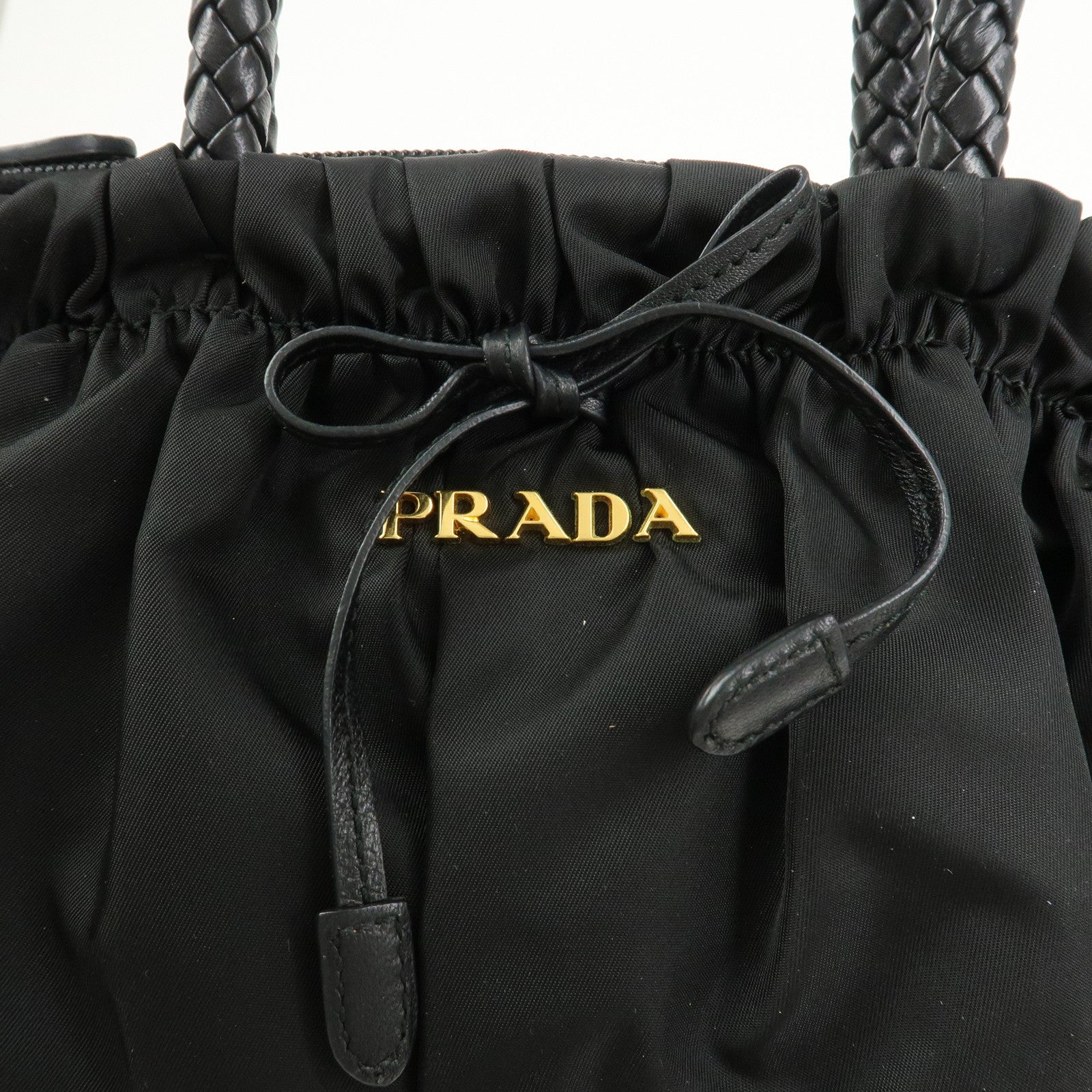 PRADA Logo Nylon Leather 2Way Bag Hand Shoulder Bag Black BN1631