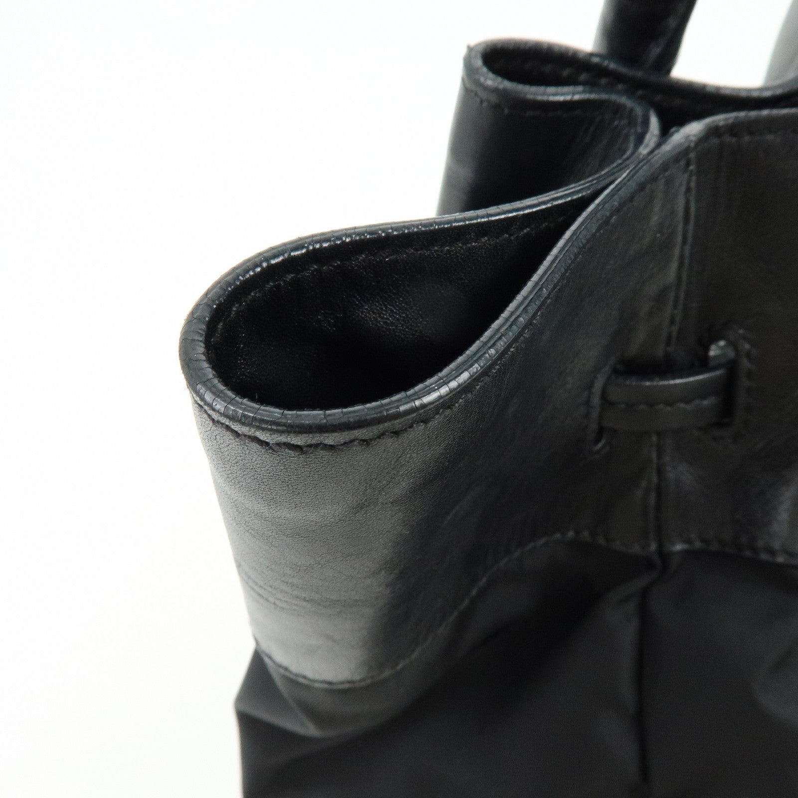 PRADA Triangle Logo Nylon Leather Tote Bag Hand Bag Black BR3616