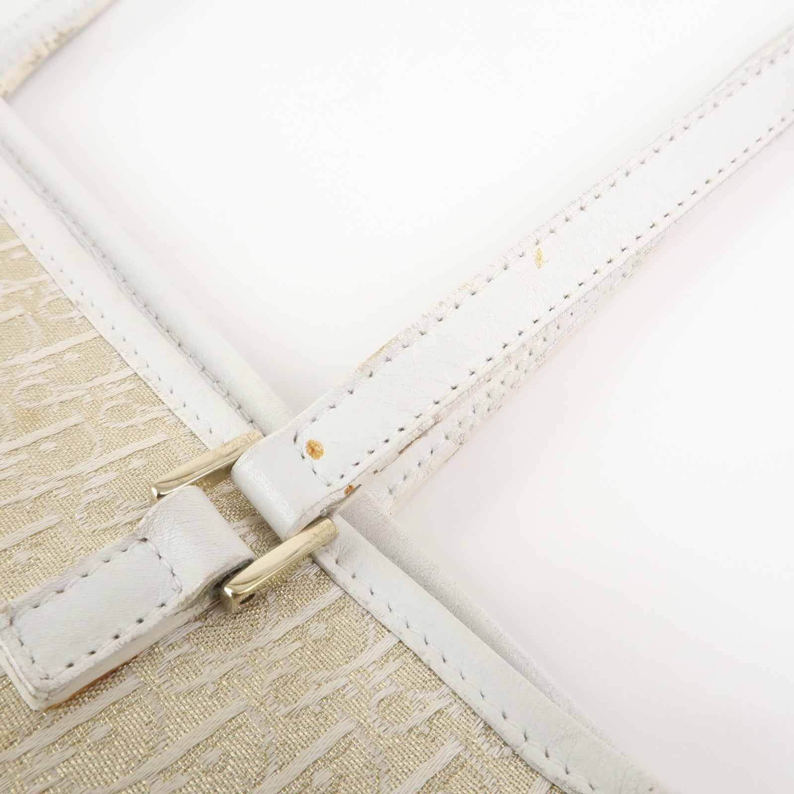 Christian Dior Trotter Canvas Leather Tote Bag Gold White 05RU0034