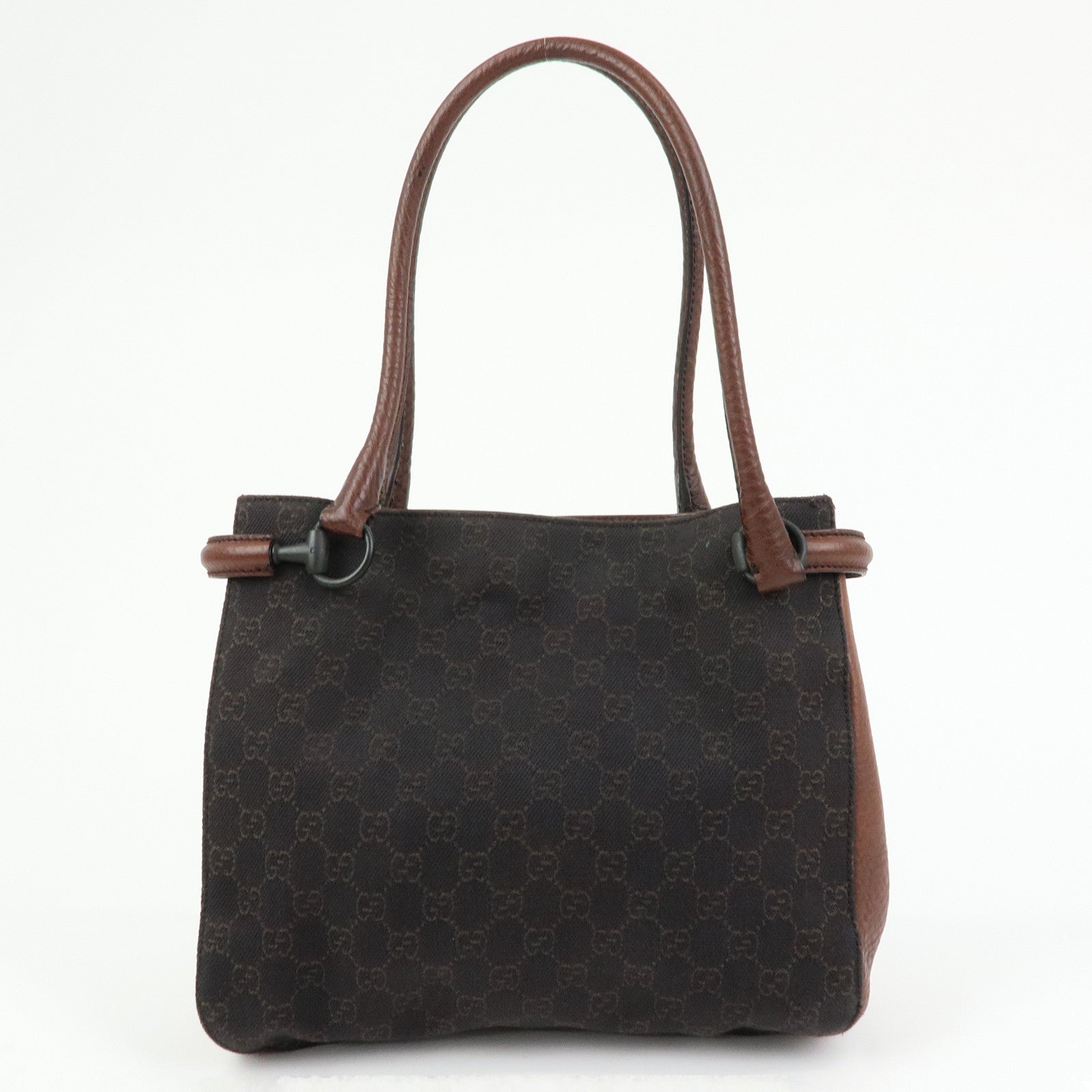 GUCCI Horsebit GG Canvas Leather Tote Bag Hand Bag Brown 101971