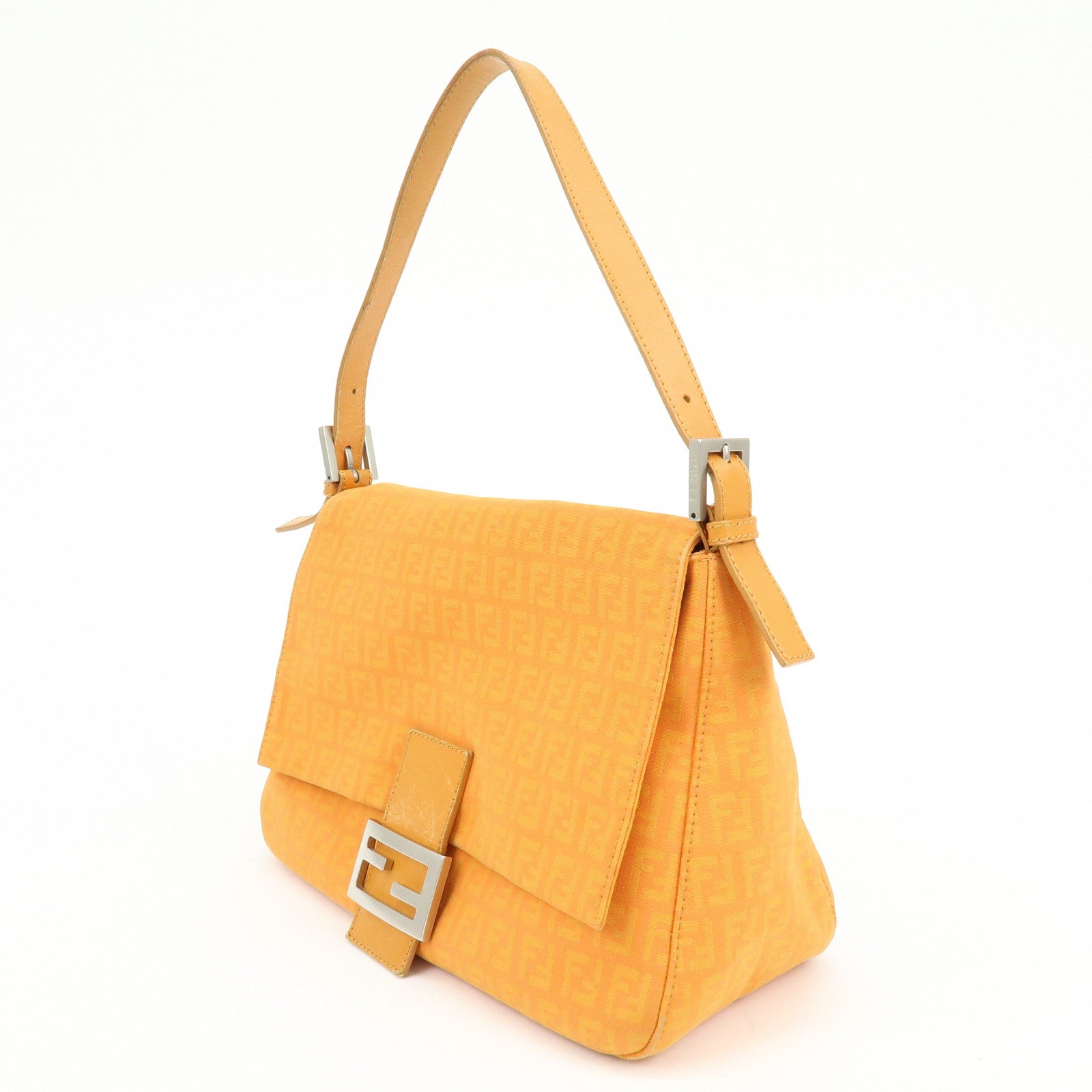 FENDI Mamma Baguette Zucchino Canvas Leather Shoulder Bag 8BR001