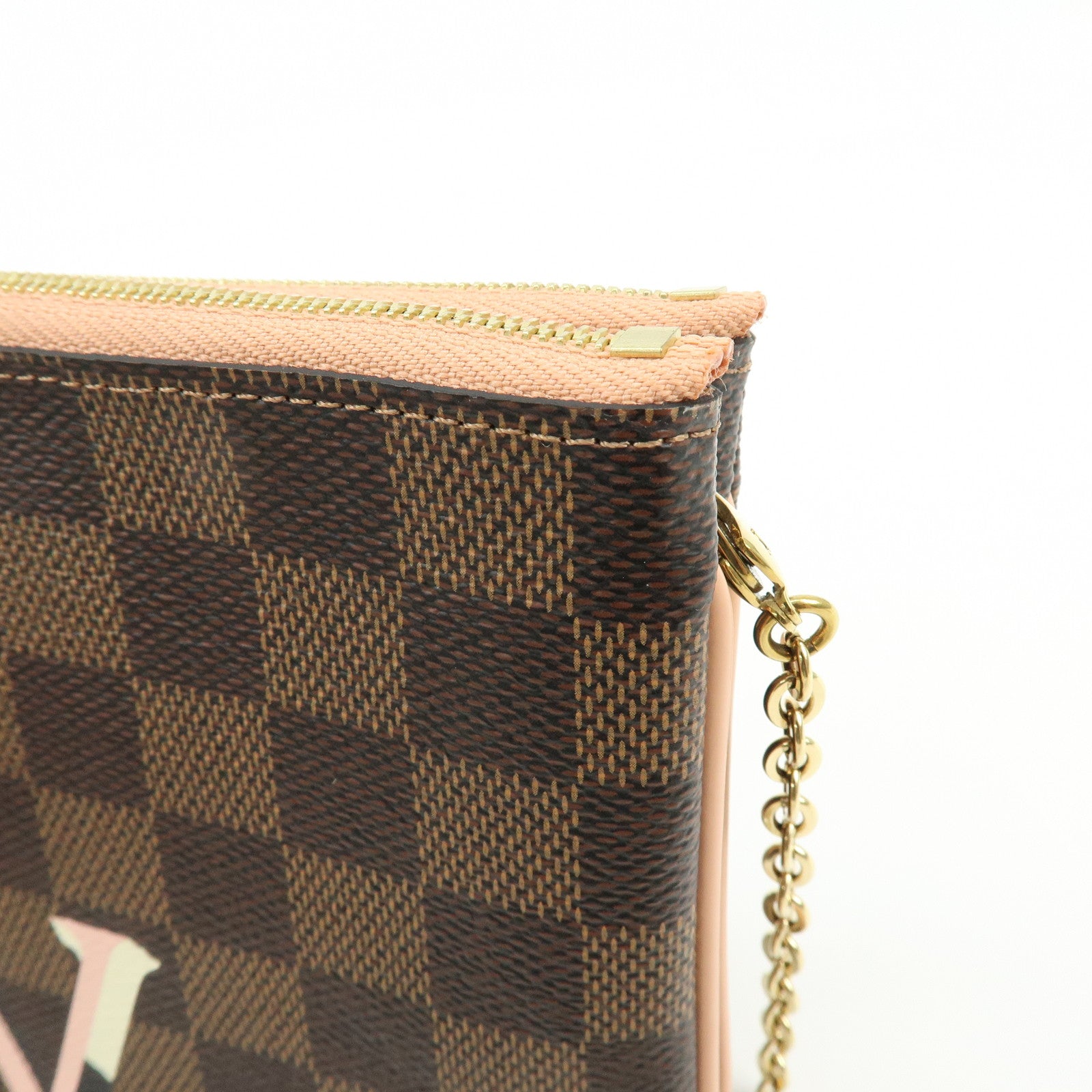 Louis Vuitton Damier Ebene Pochette Double Zip Rose BallerineN60254