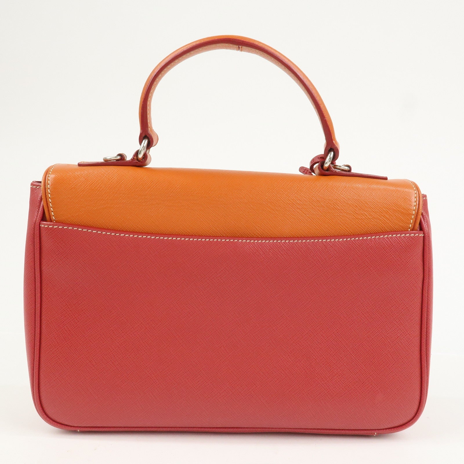 PRADA Saffiano Leather 2 Way Bag Tote Bag Shoulder Bag Orange Red