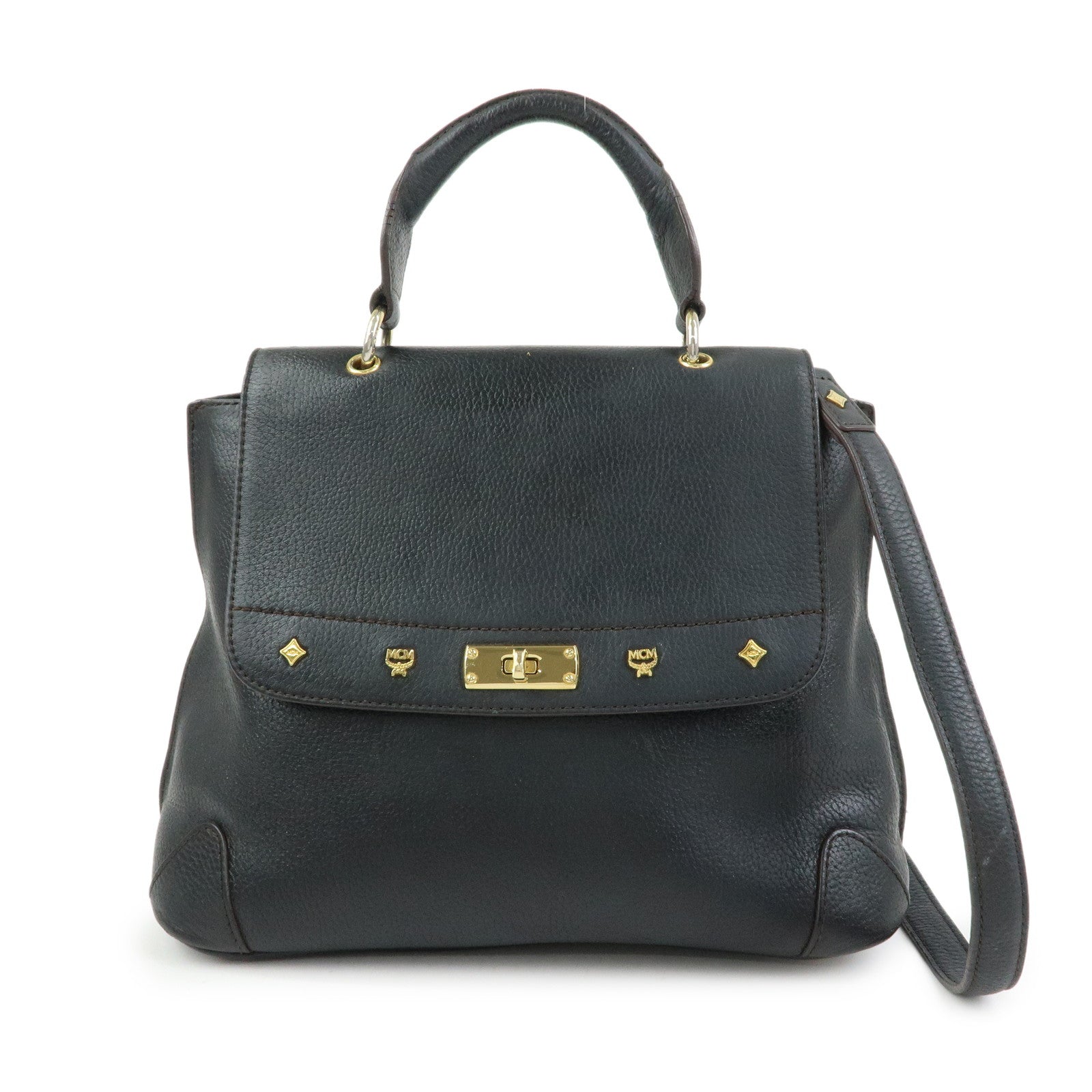 MCM Leather 2Way Bag Hand Bag Shoulder Bag Crossbody Bag Black