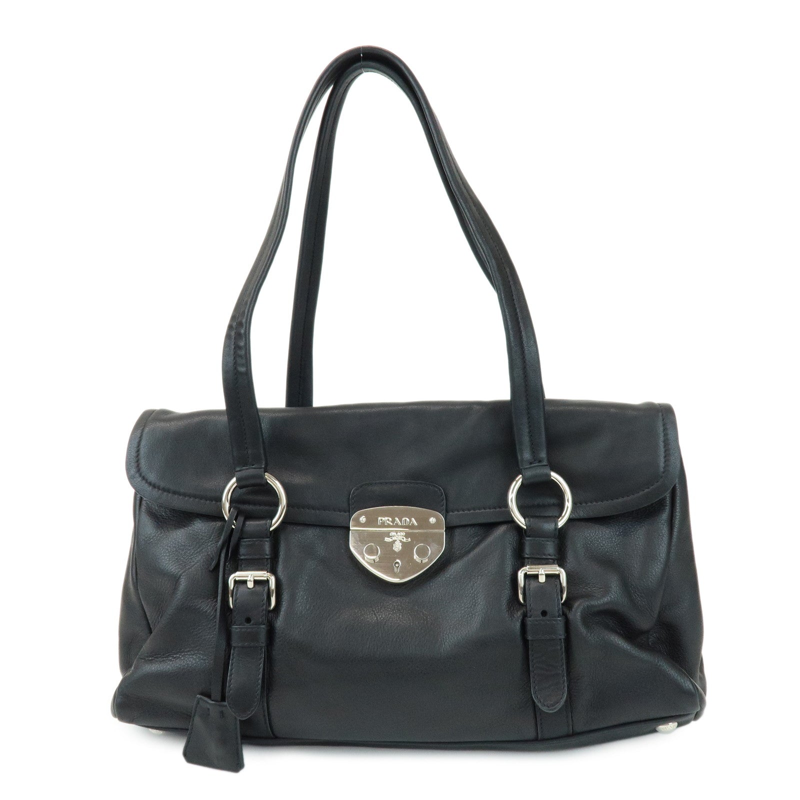 PRADA Calf Leather Shoulder Bag Black BR4479