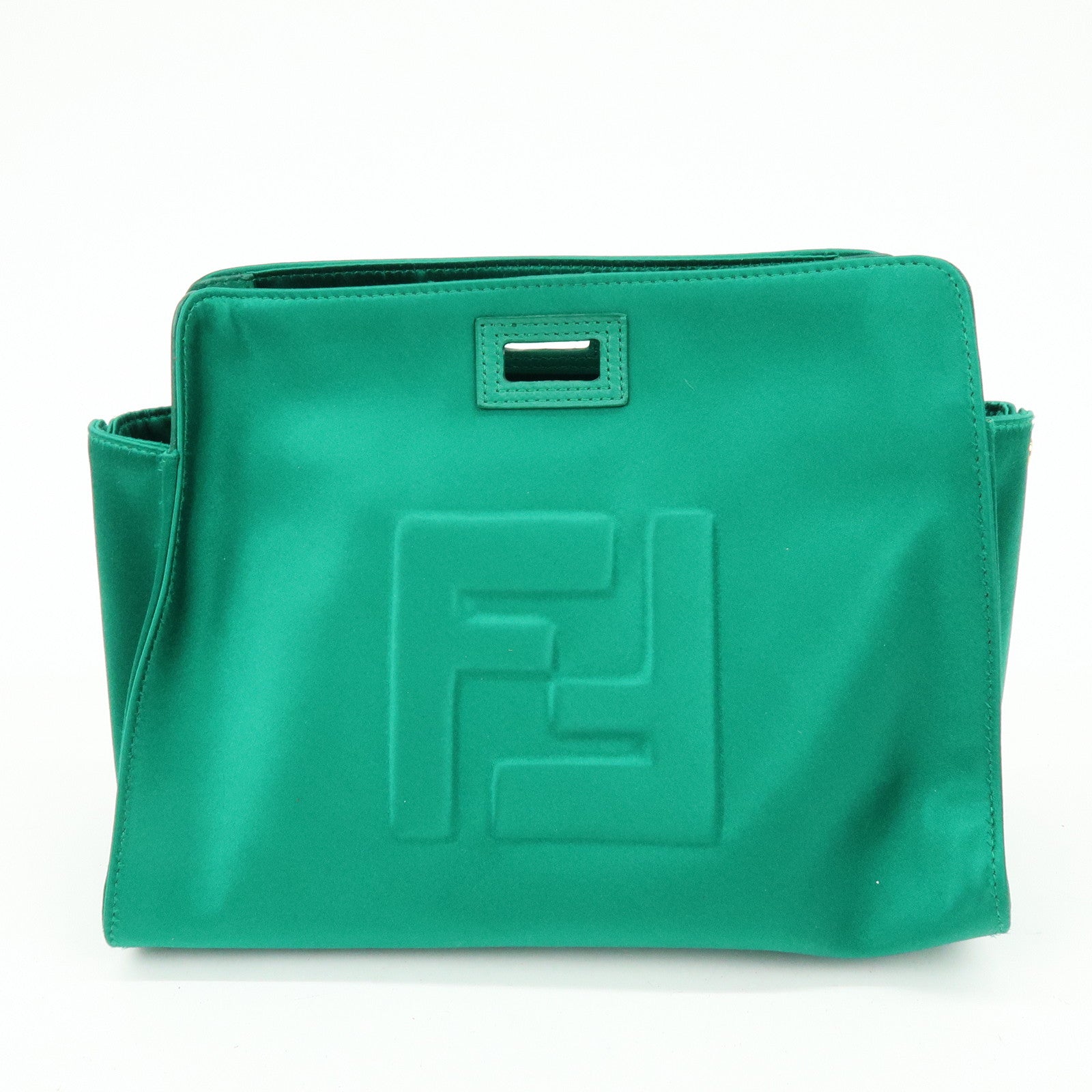 FENDI Satin Peekaboo Defender Hand Bag Cover Green 7AR717