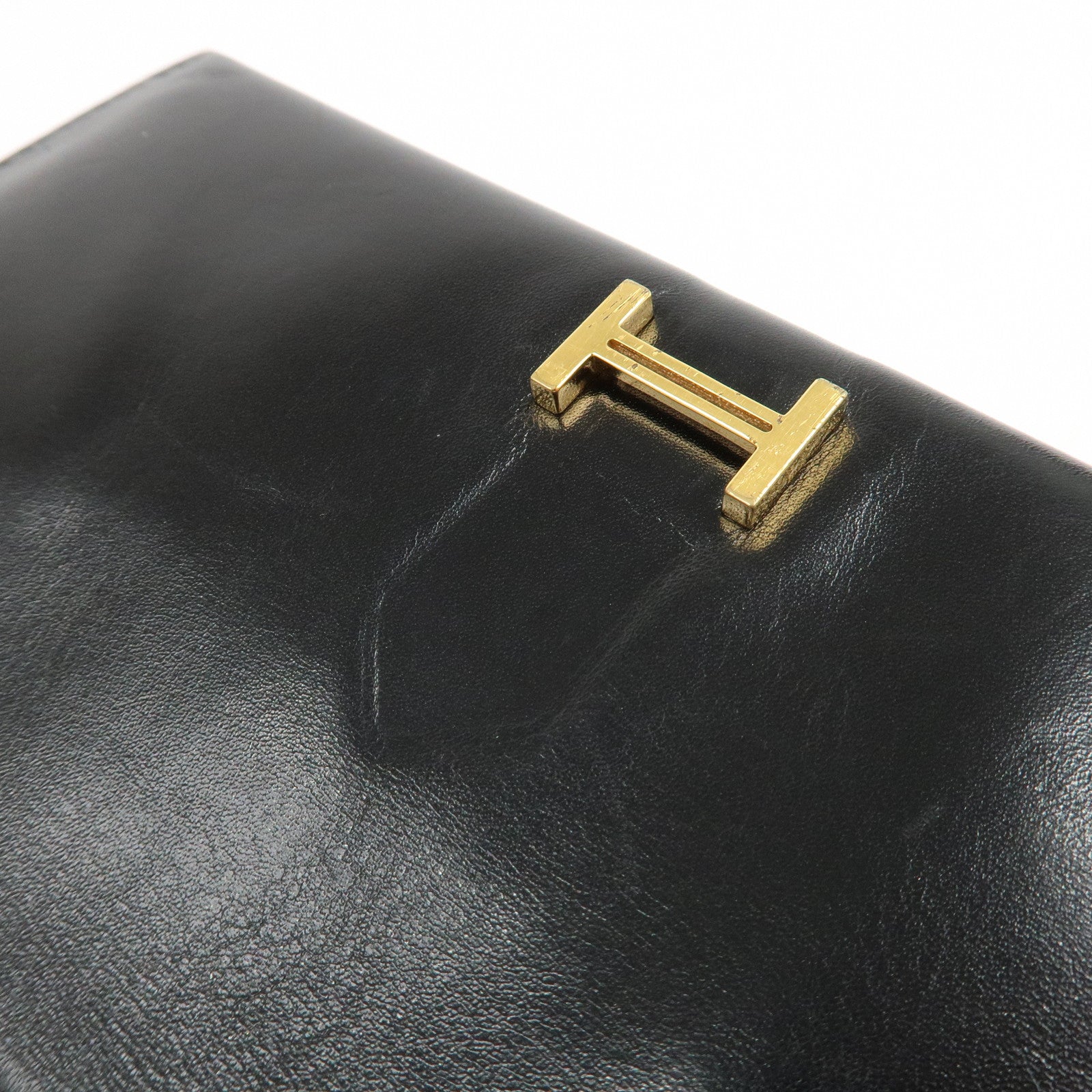 HERMES Box Calf Leather Beant Classic Long Wallet Black