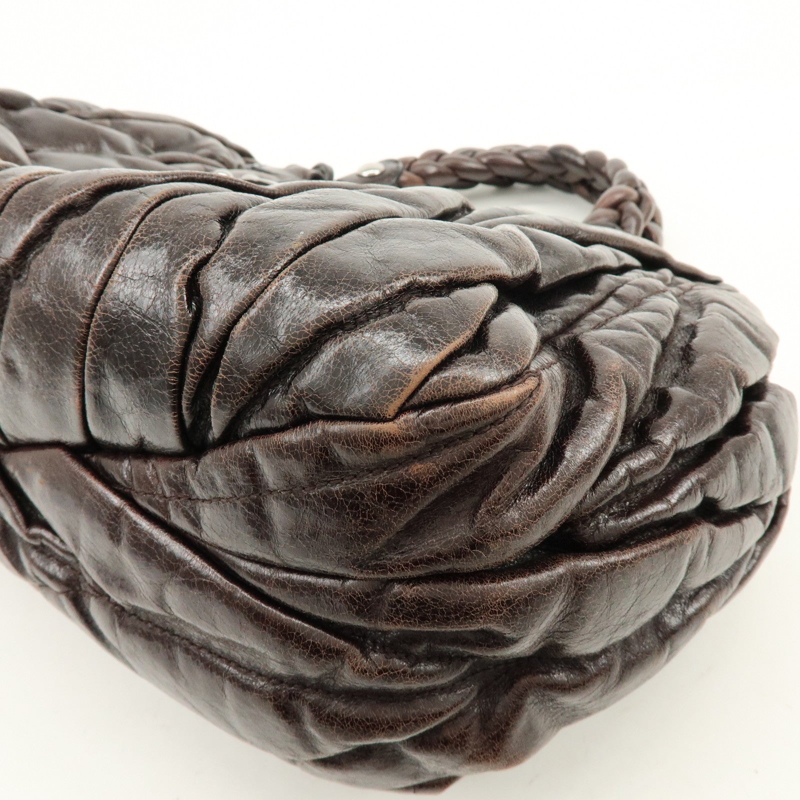 MIU MIU Matelasse Leather 2Way Bag Hand Bag Shoulder Bag Dark Brown