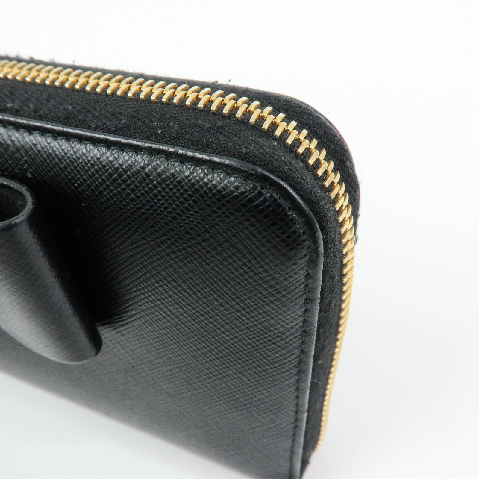 PRADA Logo Saffiano Leather Round Zippy Long Wallet Ribbon 1ML506