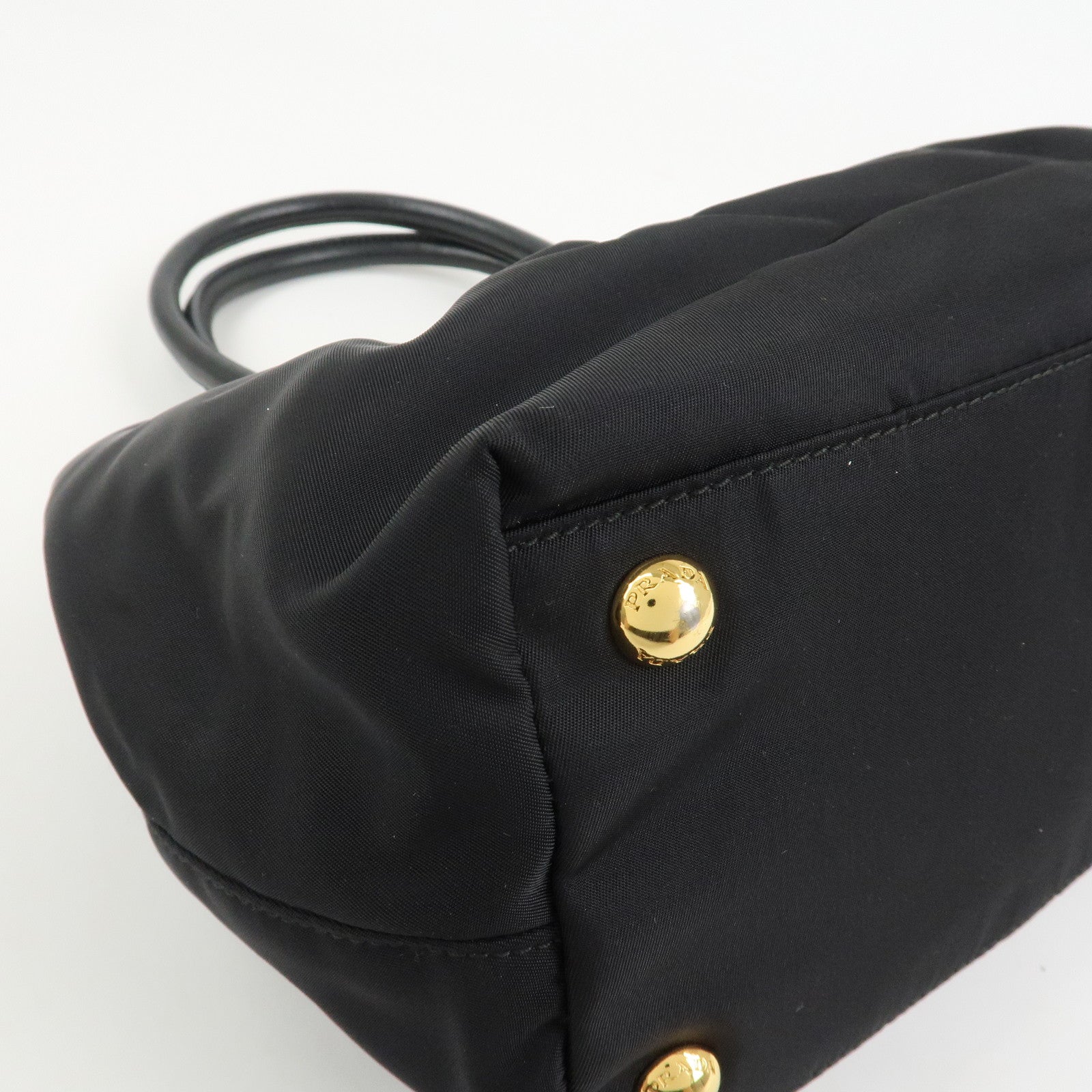 PRADA Nylon Leather Ribbon Hand Bag Tote Bag Black BN1601
