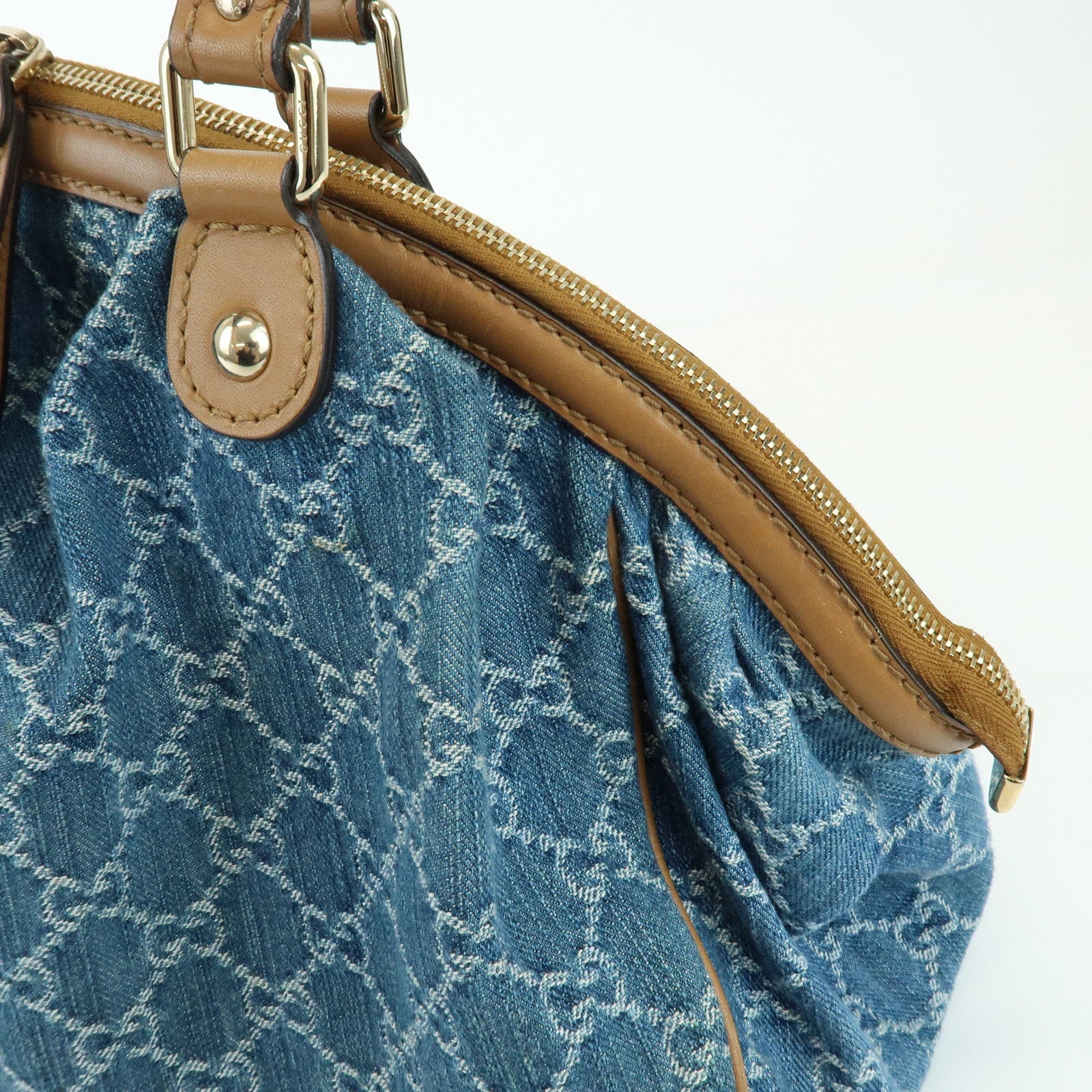 GUCCI Sukey Interlocking G Denim 2Way Hand Shoulder Bag Blue 223974
