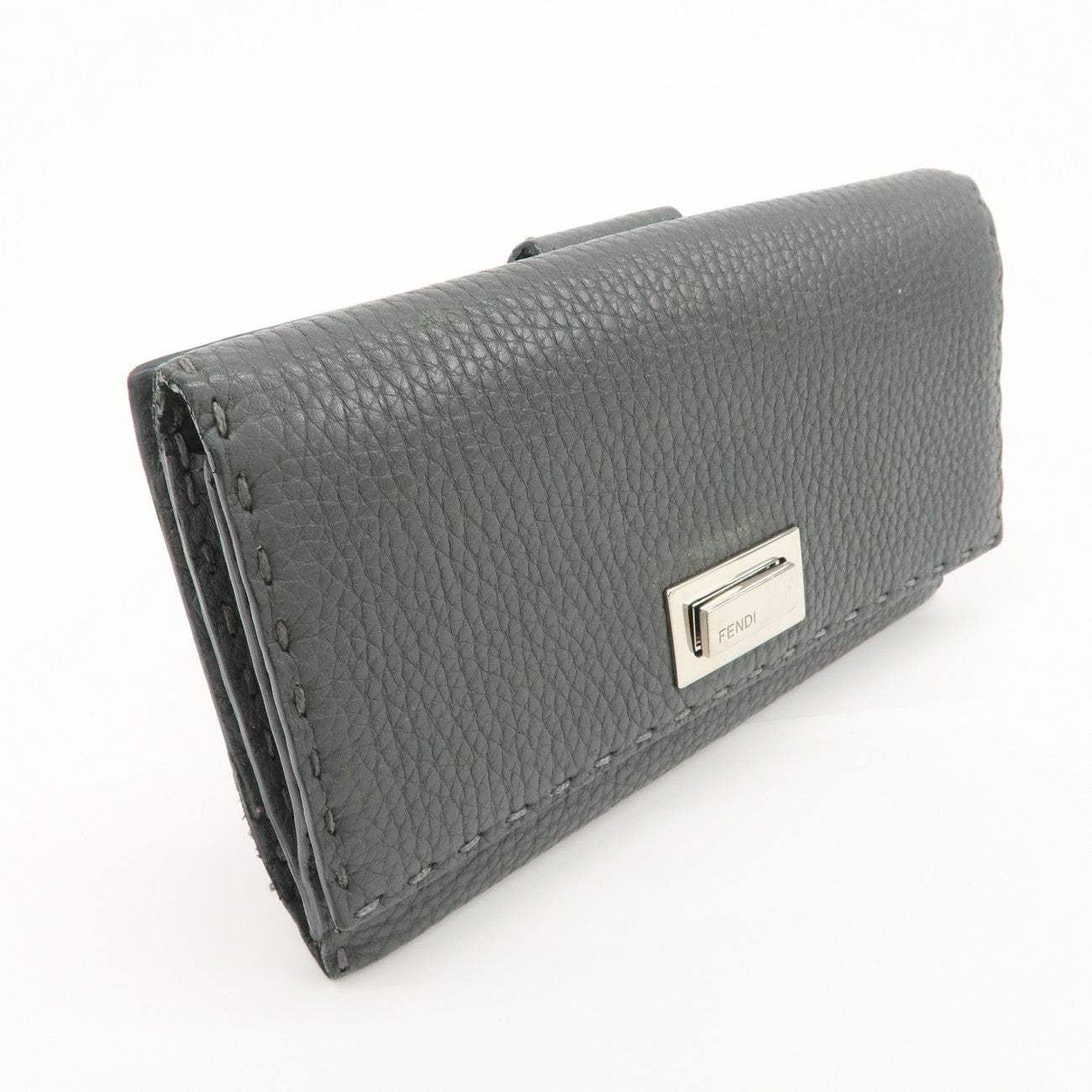 FENDI Selleria Leather Peekaboo Bi-Fold Long Wallet Gray 8M0308