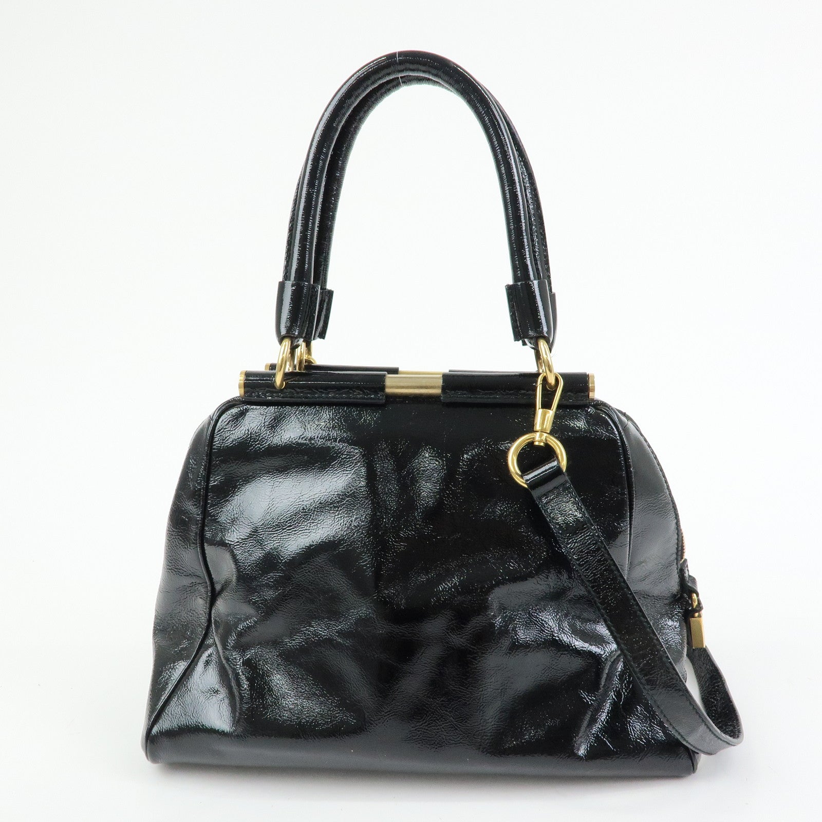 SAINT LAURENT PARIS Y Line Patent Leather 2Way Bag Black 197153