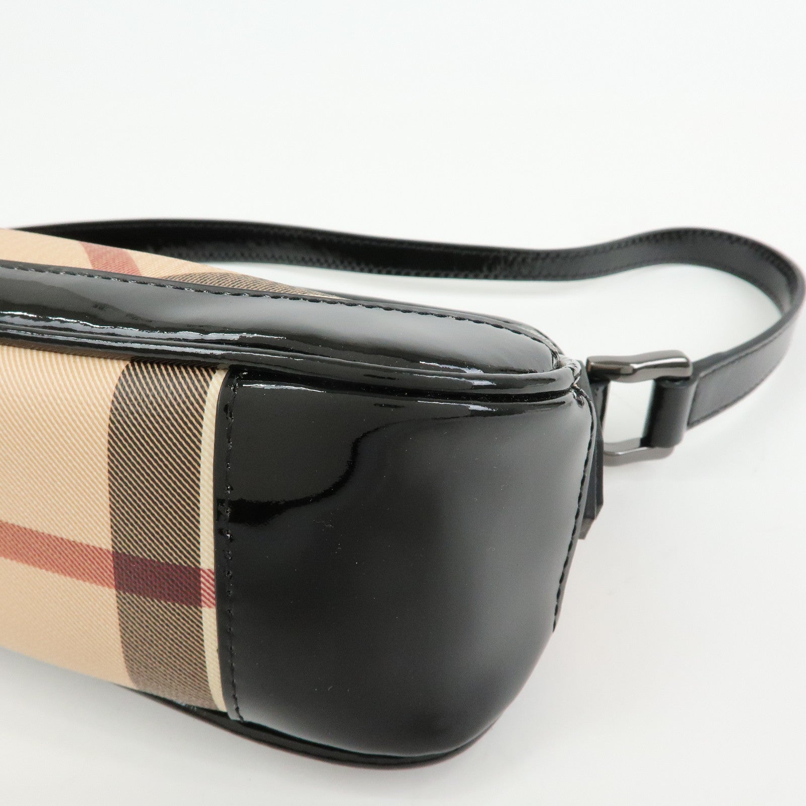 BURBERRY PVC Canvas Patent Leather Shoulder Hand Bag Black Beige