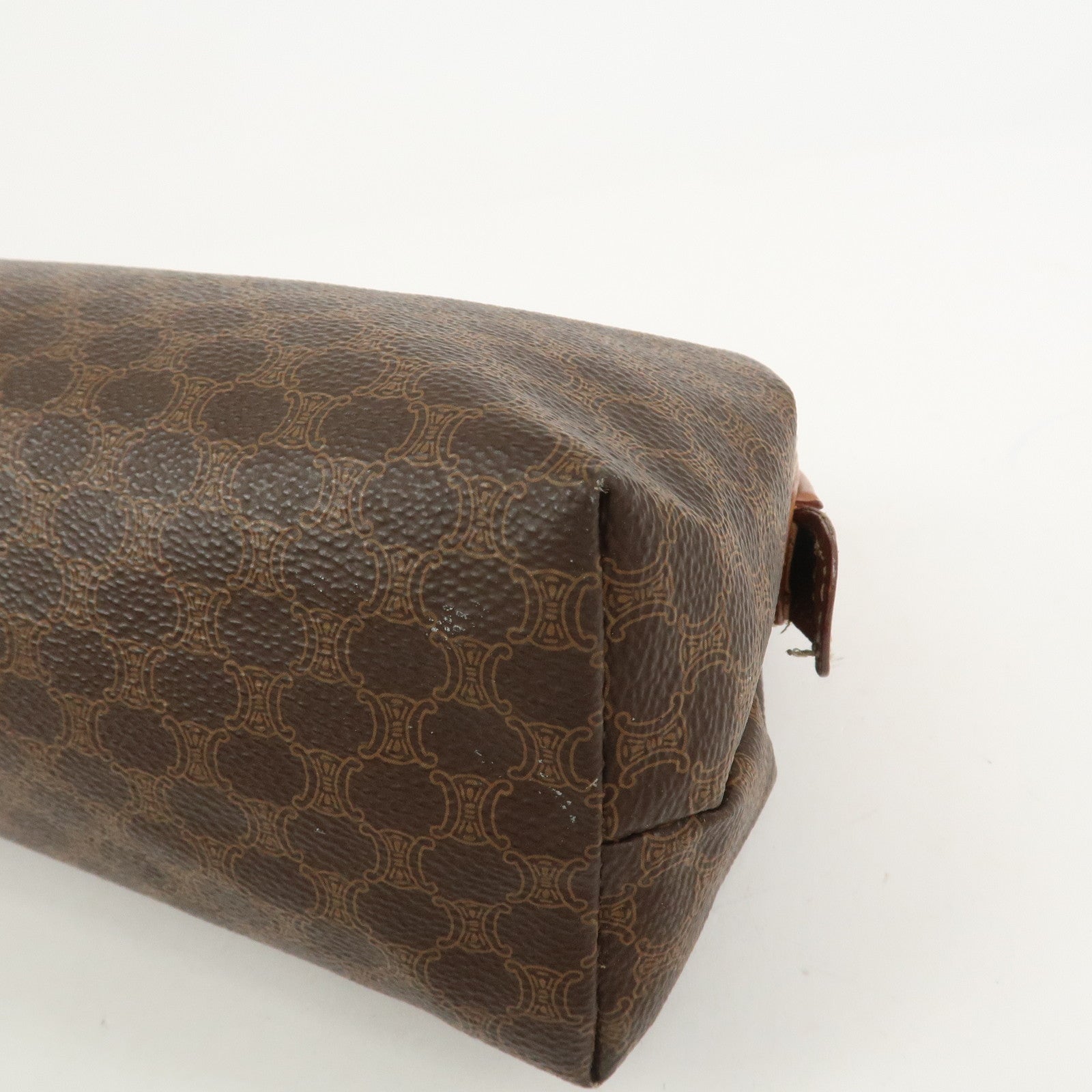 CELINE Macadam PVC Canvas Leather Cosmetic Pouch Brown