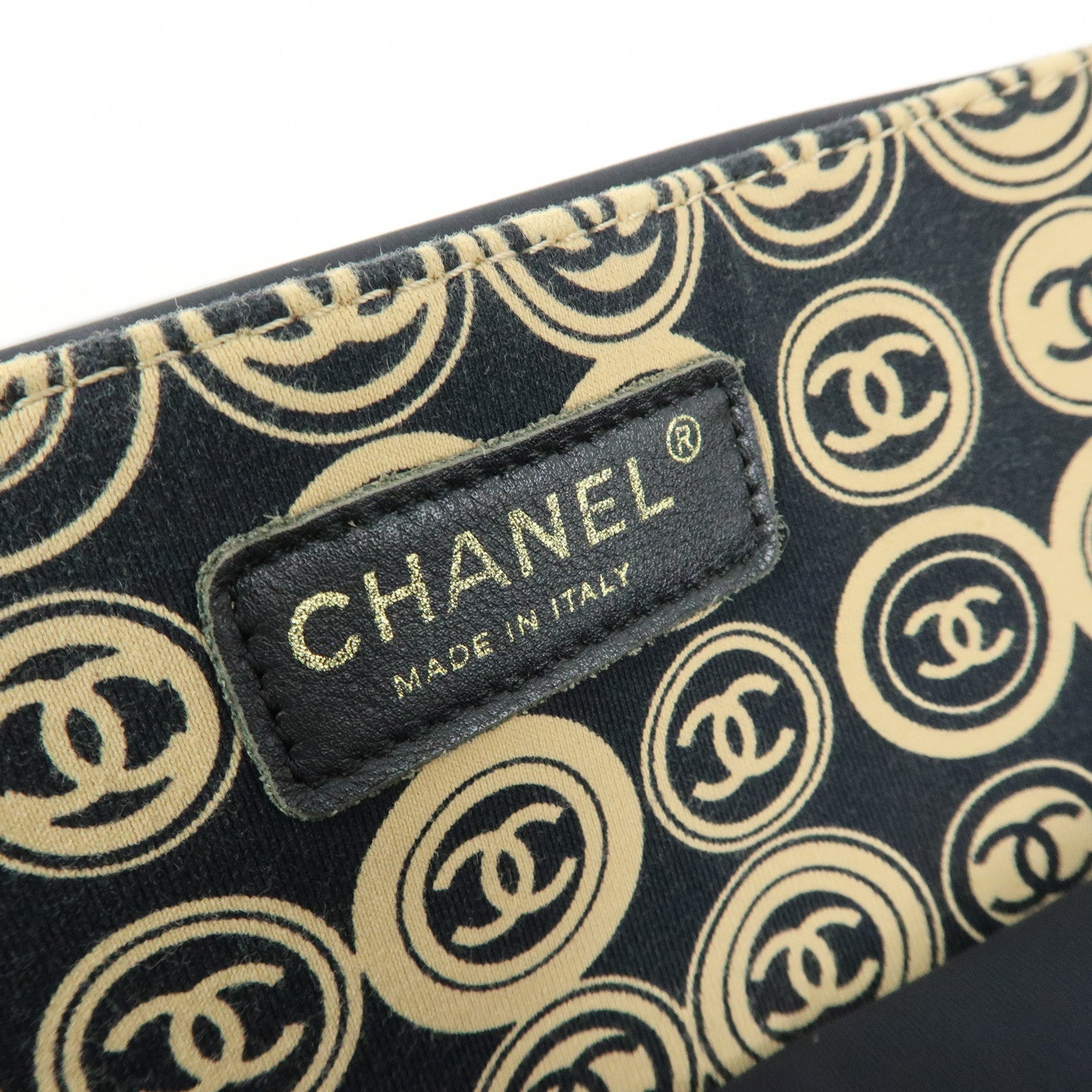 CHANEL COCO Mark Canvas Leather Hand Bag Beige Black