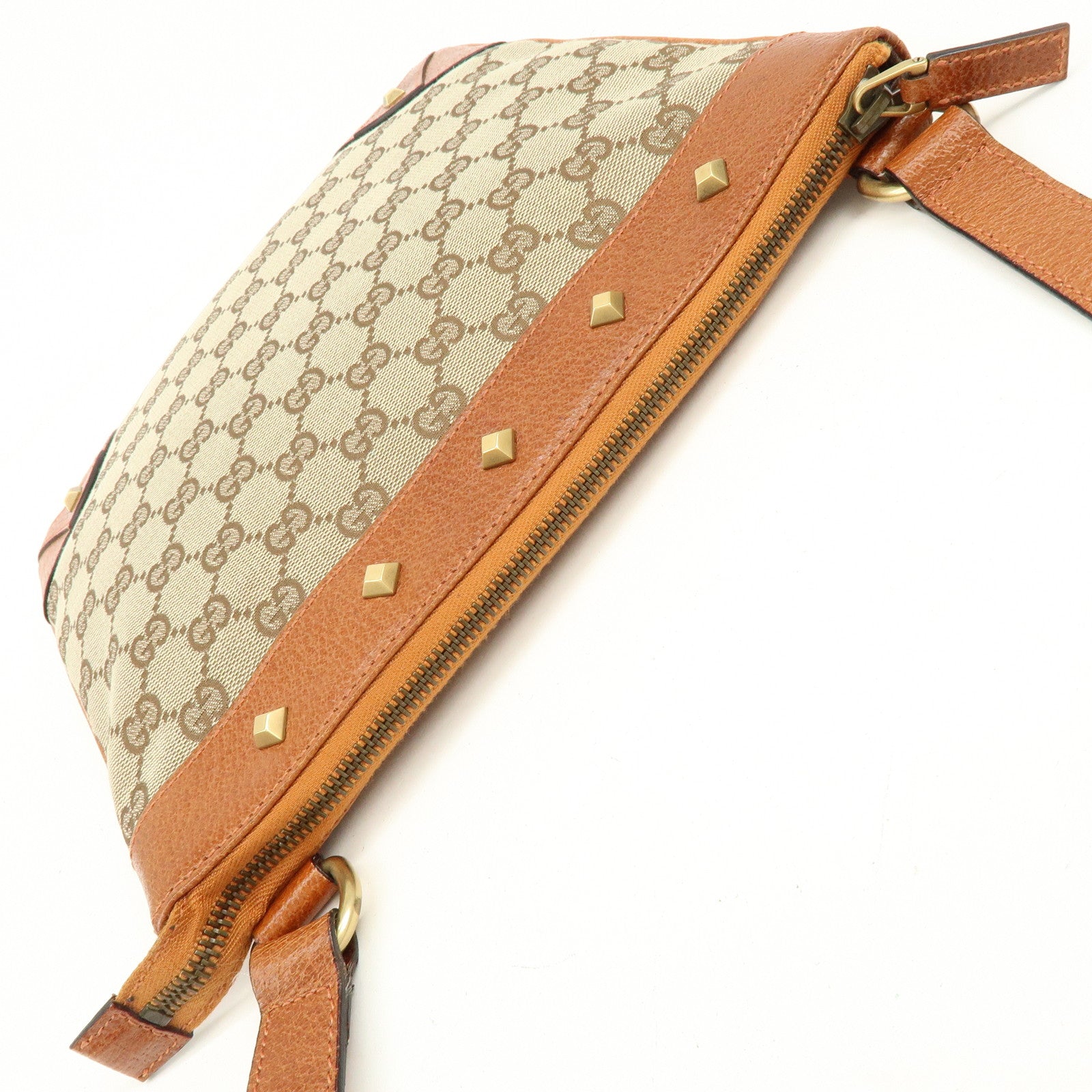 GUCCI GG Canvas Leather Shoulder Crossbody Bag Beige Brown 120893