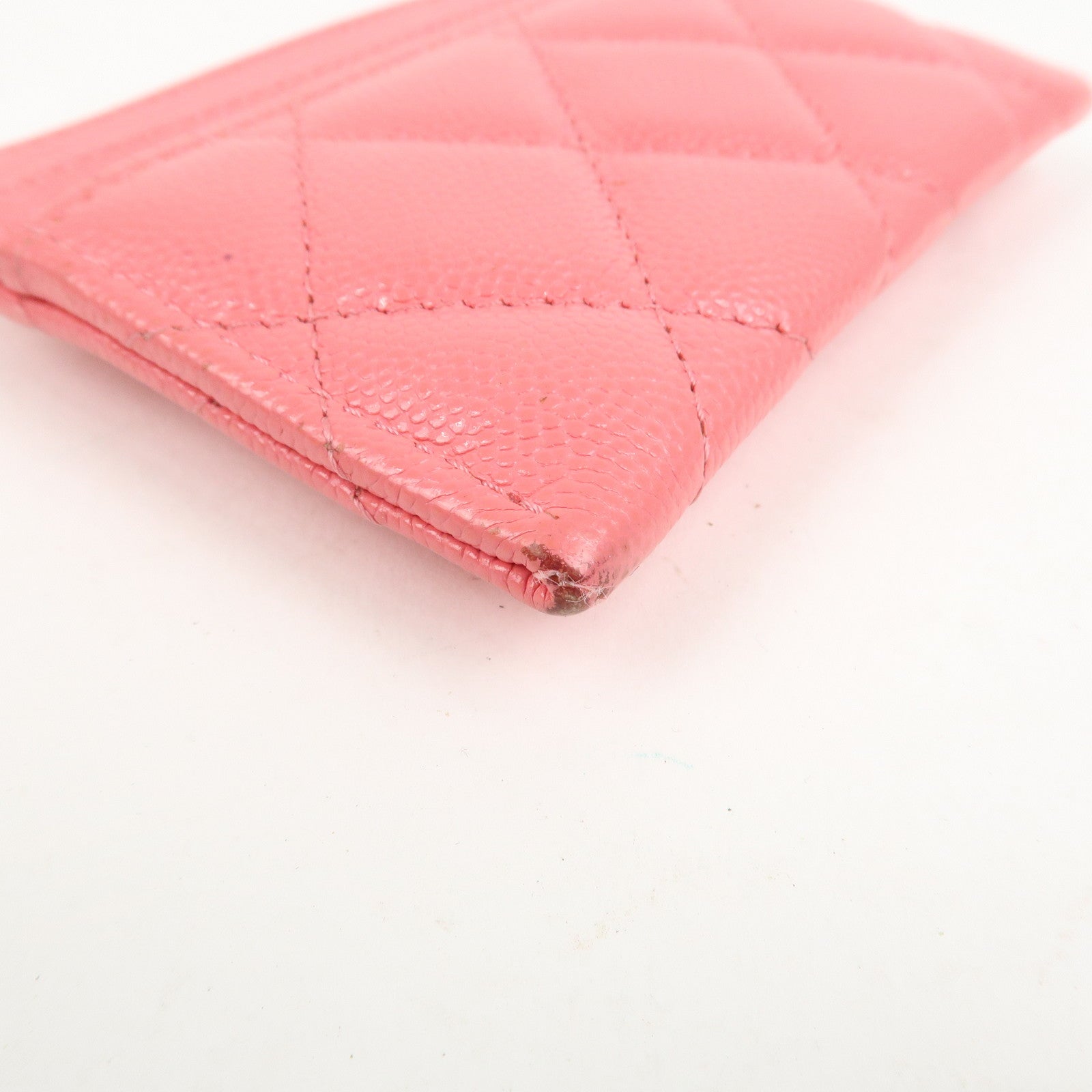 CHANEL COCO Mark Matelasse Caviarskin Card Case Pink