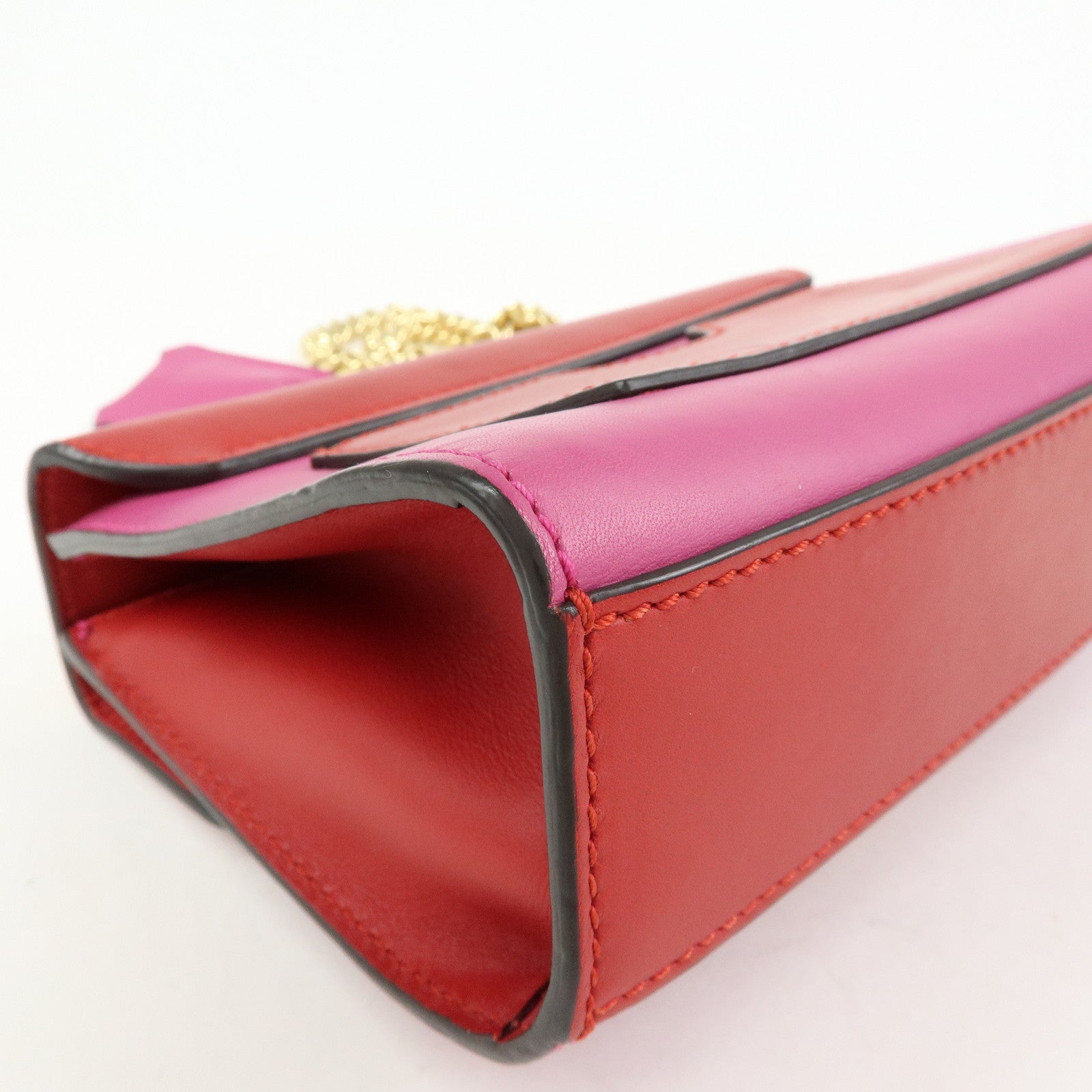 GUCCI Leather Chain Shoulder Bag Crossbody Bag Pink Red 409487