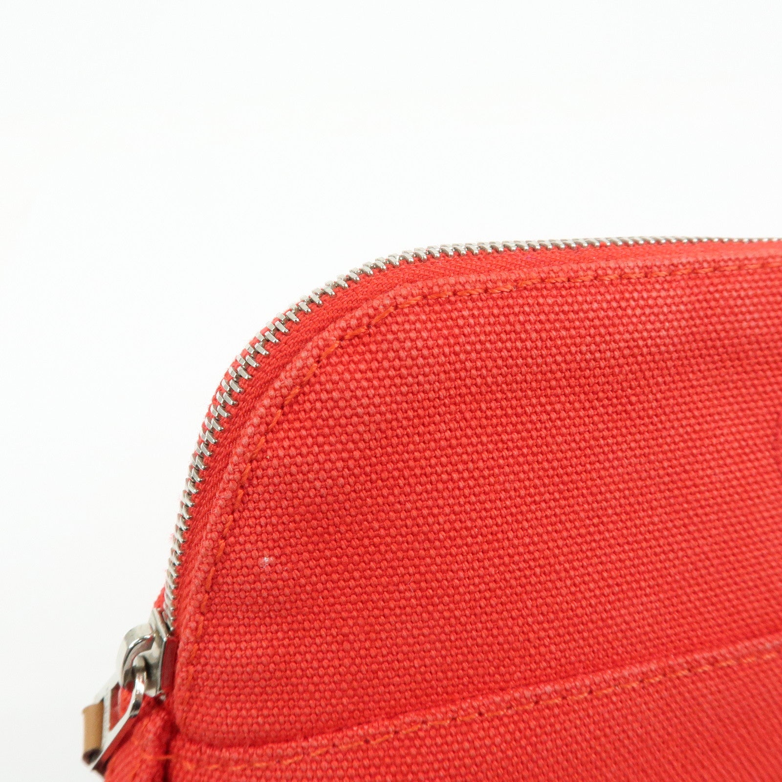 HERMES Canvas Leather Bolide Pouch Mini Cosmetic Makeup Pouch Red
