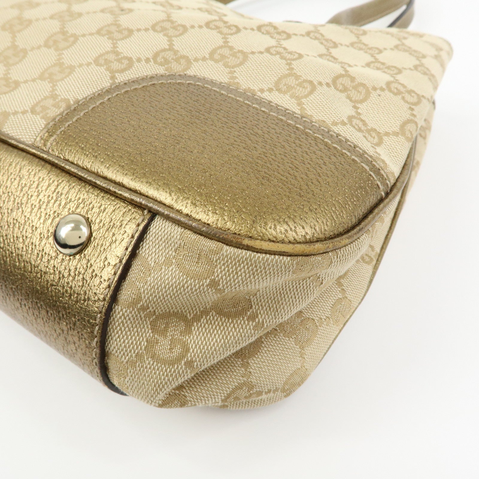 GUCCI Princy GG Canvas Leather Tote Shoulder Bag Beige Gold 163805