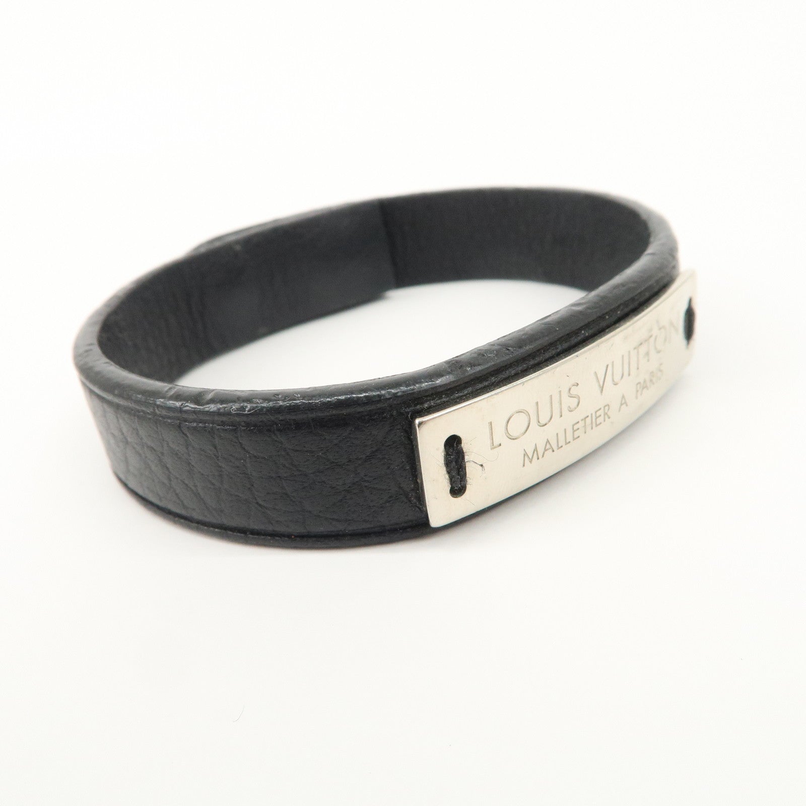 Louis Vuitton Leather Metal Bracelet Pression Black M6512