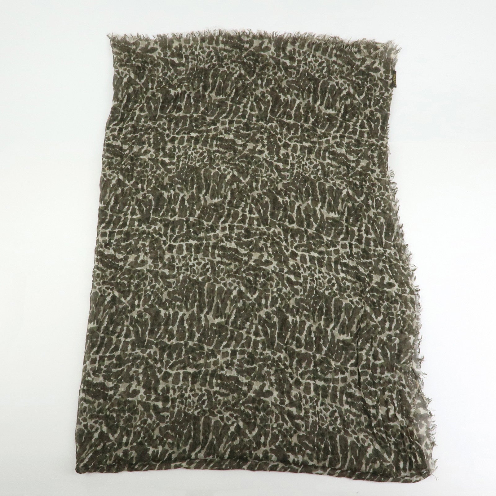 Louis Vuitton Leopard Print Cashmere Silk Scarf Shawl Khaki 400505