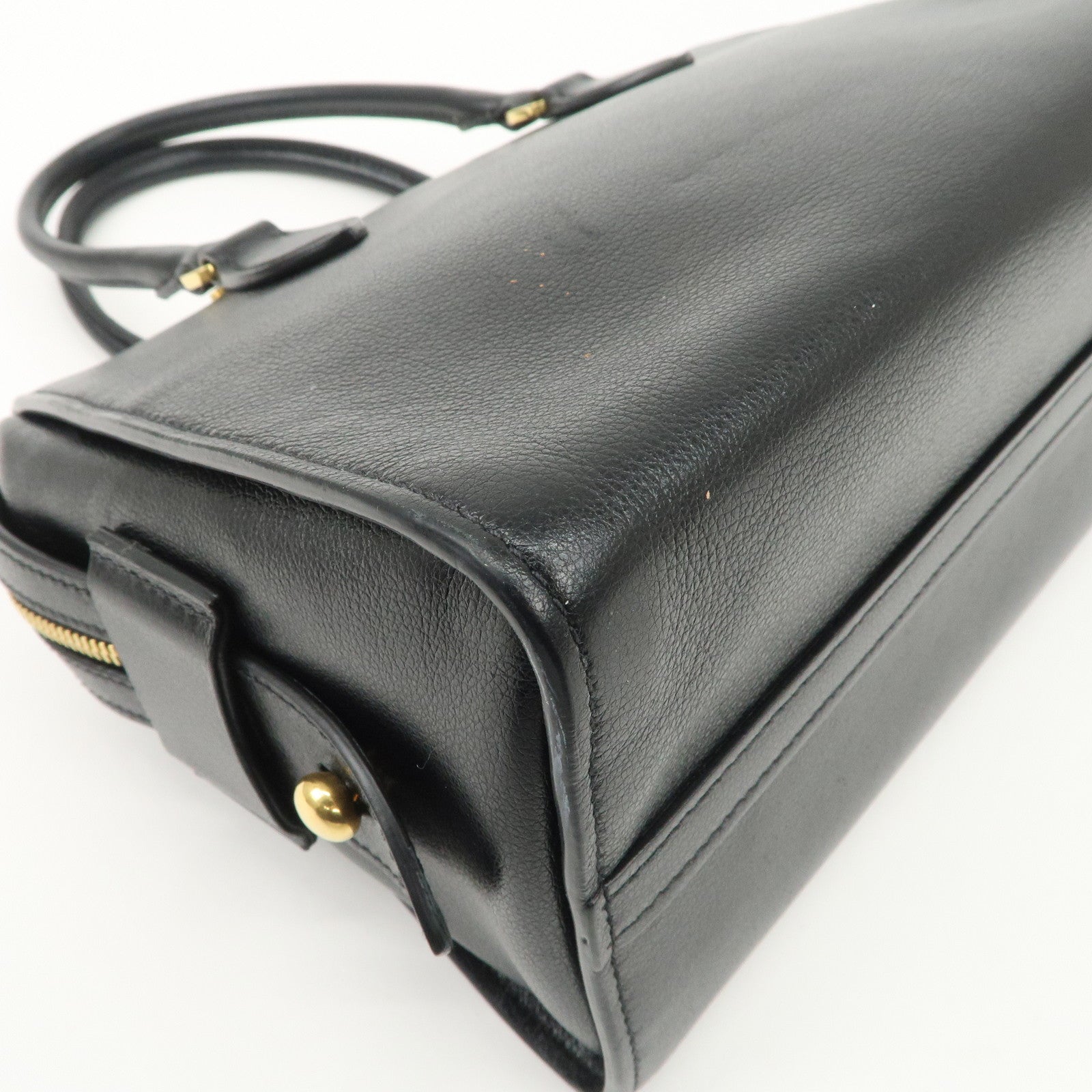 PRADA Leather 2Way Bag Hand Bag Black Gold Hardware Used