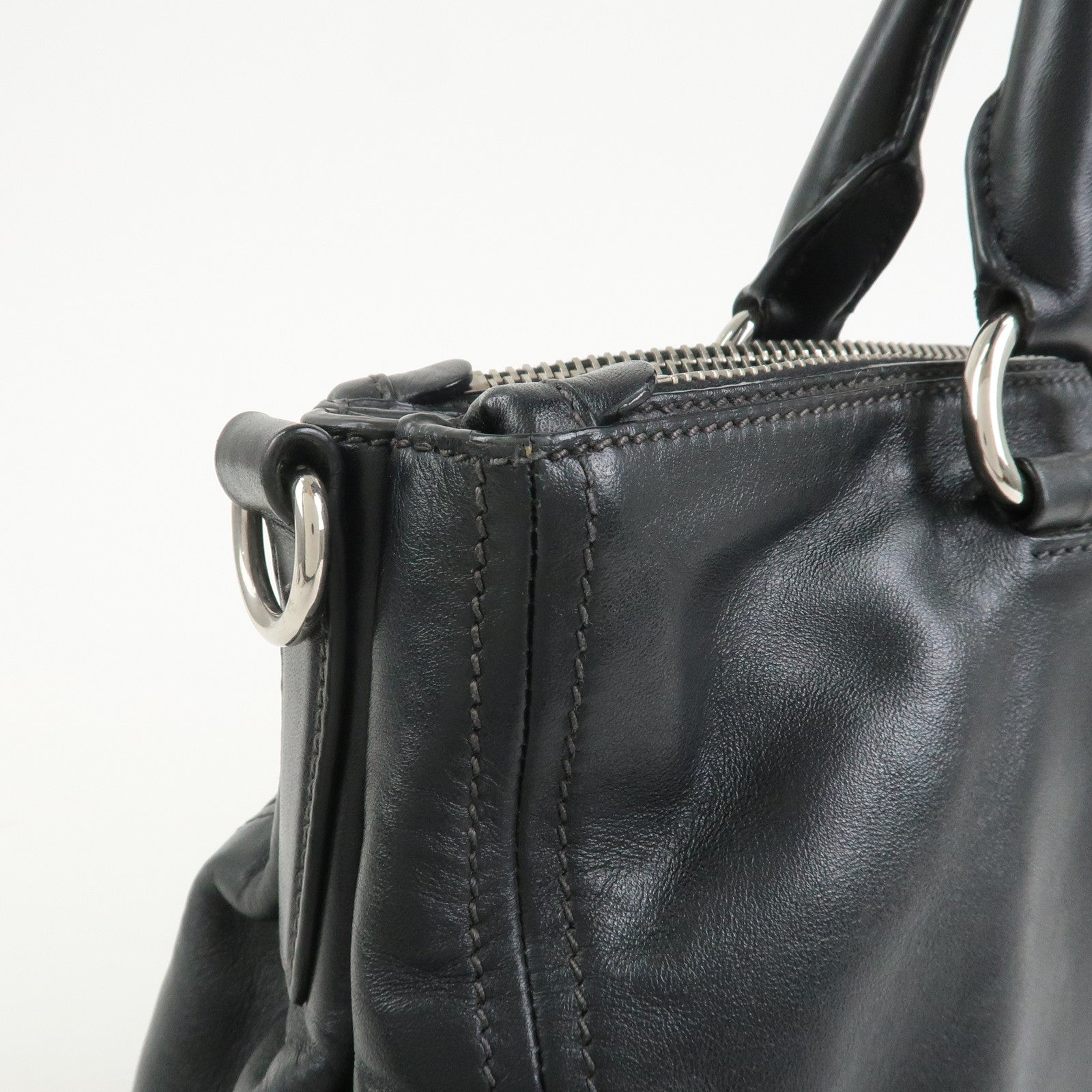 PRADA Logo Leather 2WAY Bag Hand Bag Shoulder Bag Black BN2866