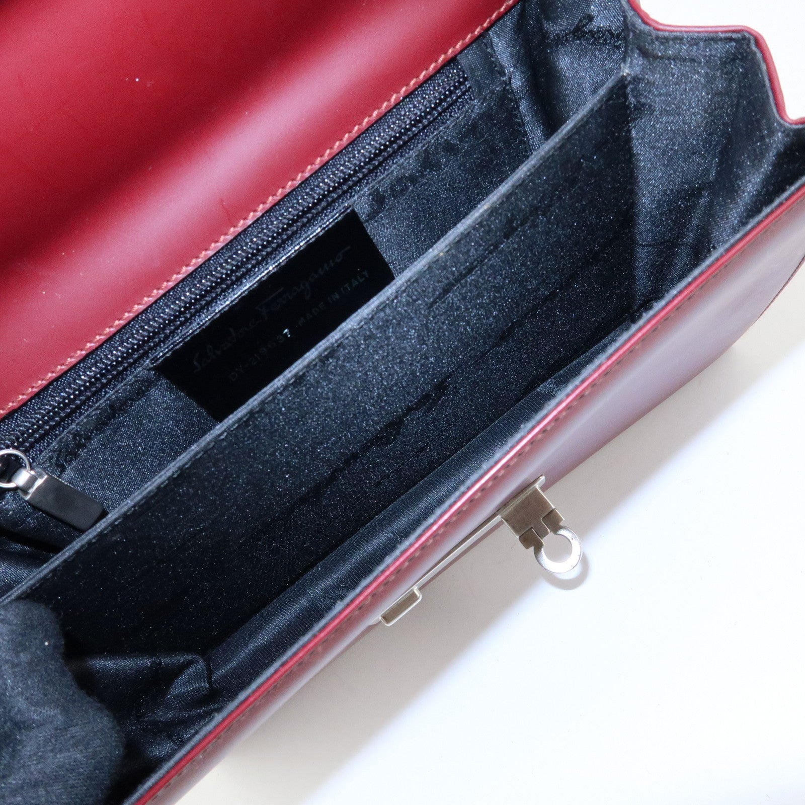 Ferragamo Gancini Leather 2Way Bag Hand Bag Shoulder Bag Bordeaux