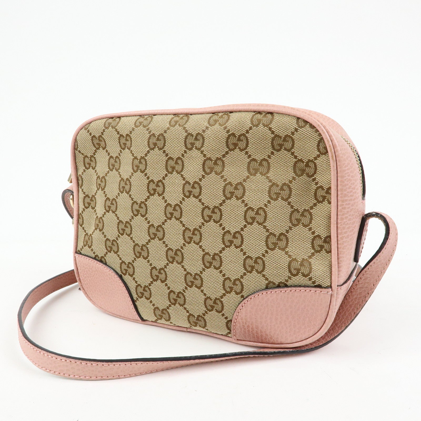GUCCI GG Canvas Leather Shoulder Crossbody Bag Beige Pink 449413