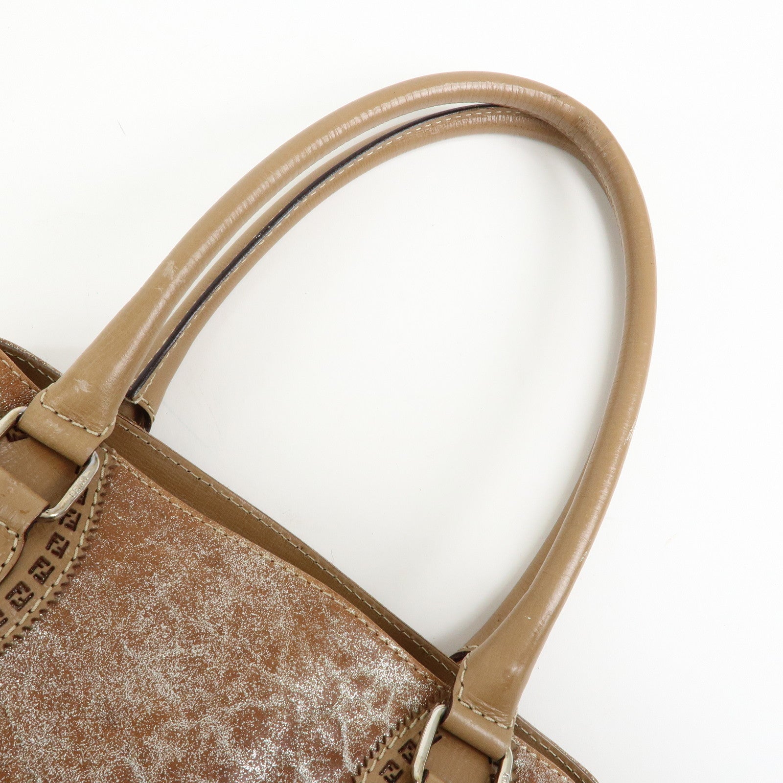 FENDI Ethnico Leather Tote Bag Shoulder Bag Camel 8BN162