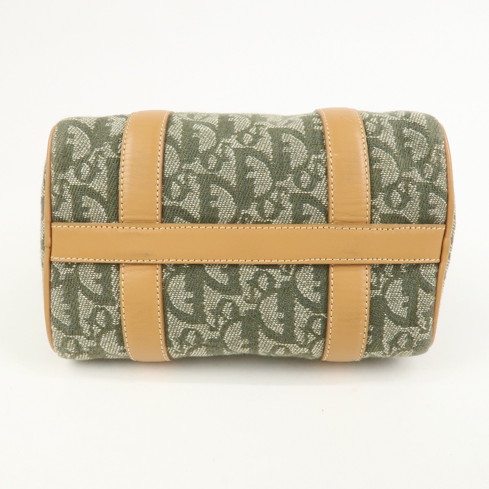 Christian Dior Trotter Jacquard Canvas Leather Boston Bag Hand Bag