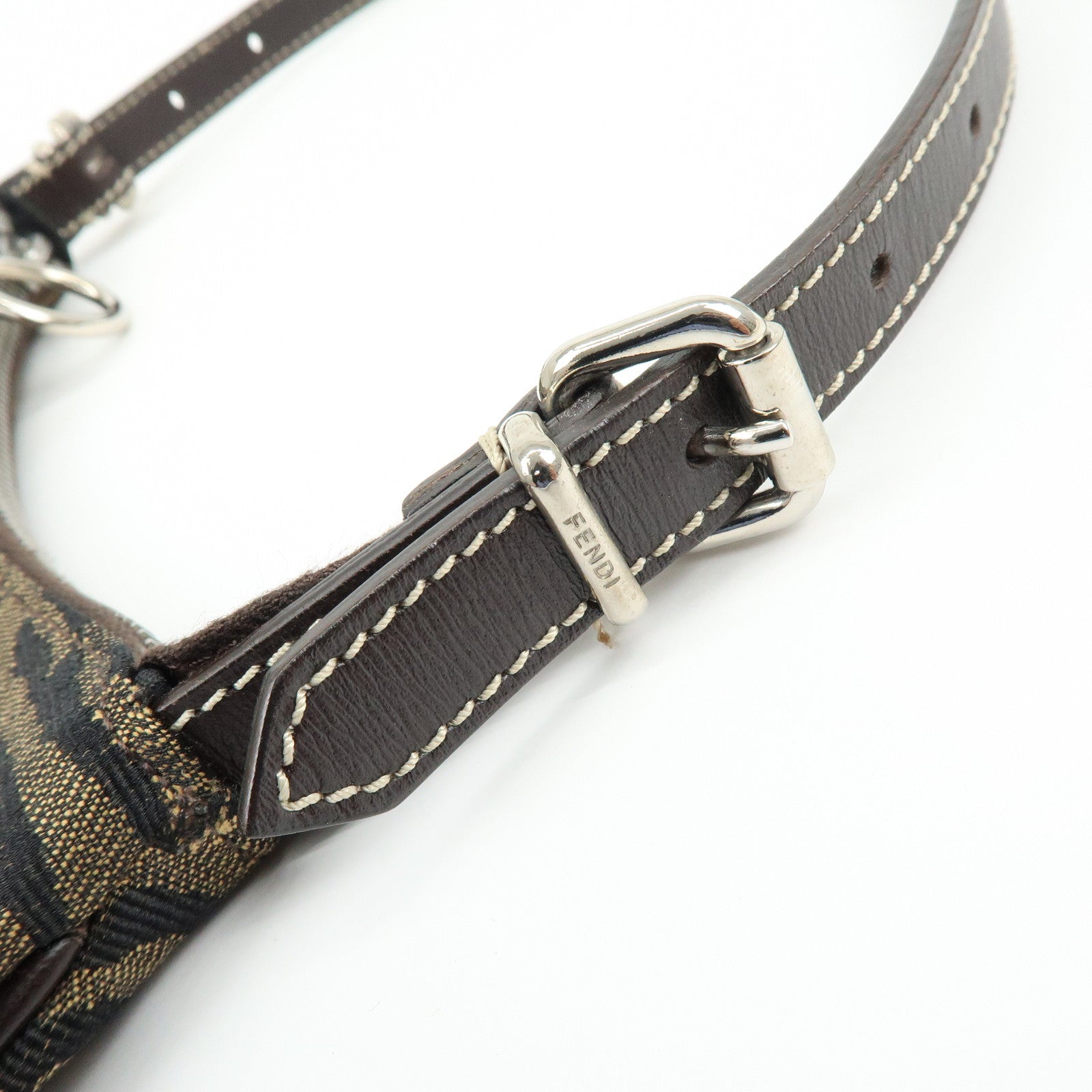 FENDI Canvas Leather Zebra Pattern Shoulder Hand Bag Brown 8BR248