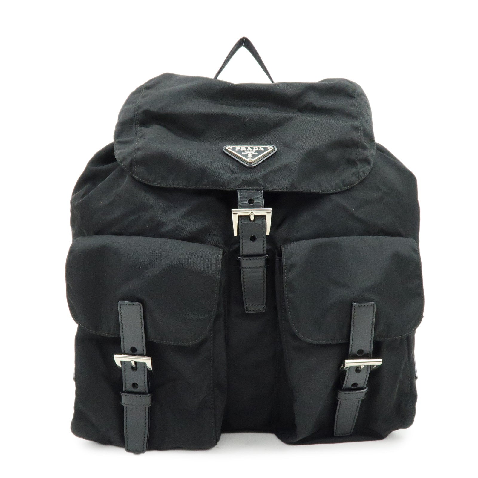 PRADA Triangle Logo Nylon Leather Backpack Rucksuck Black
