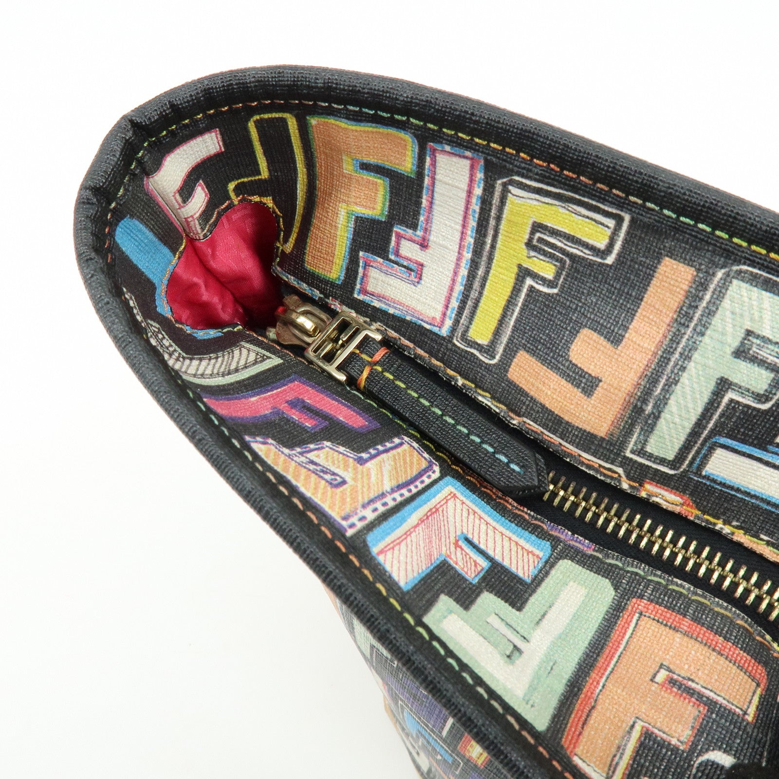 FENDI Zucca PVC Leather Tote Shoulder Bag Multicolor Black 8BH185